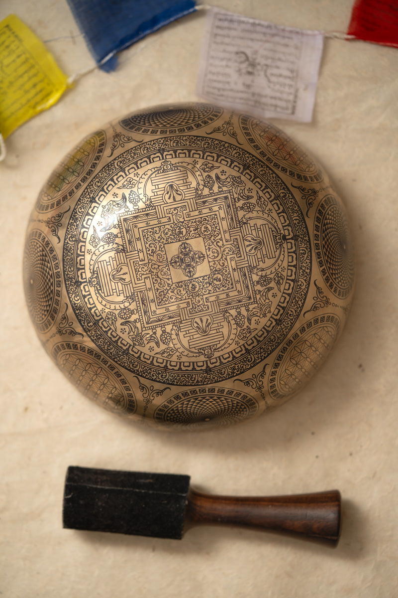 Avalokiteshvara Hand-Etched Singing Bowl for meditation.