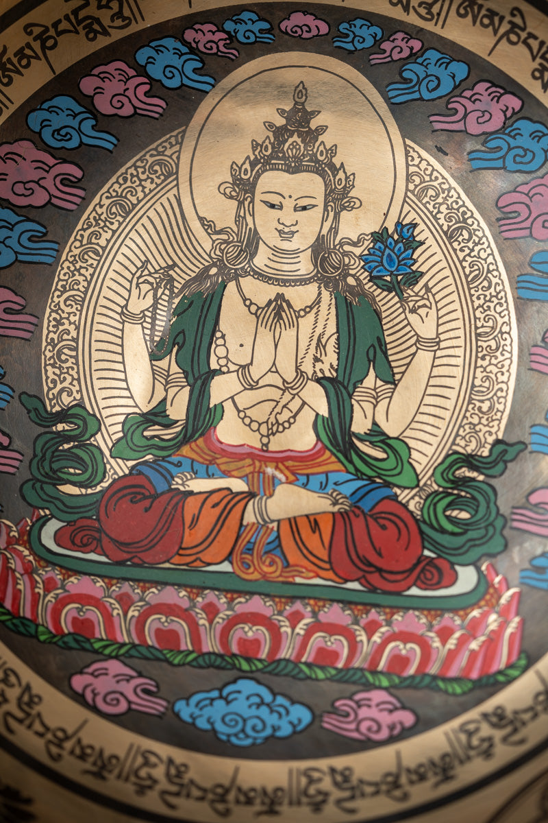 Chenrezig Singing Bowl - Hand-Painted with Sacred Thangka Art