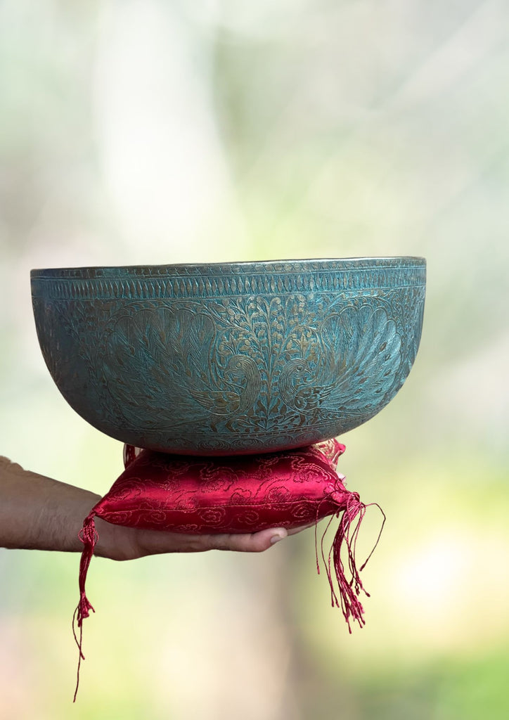 Antique Jambati Peacock Carved Singing Bowl - Lucky Thanka