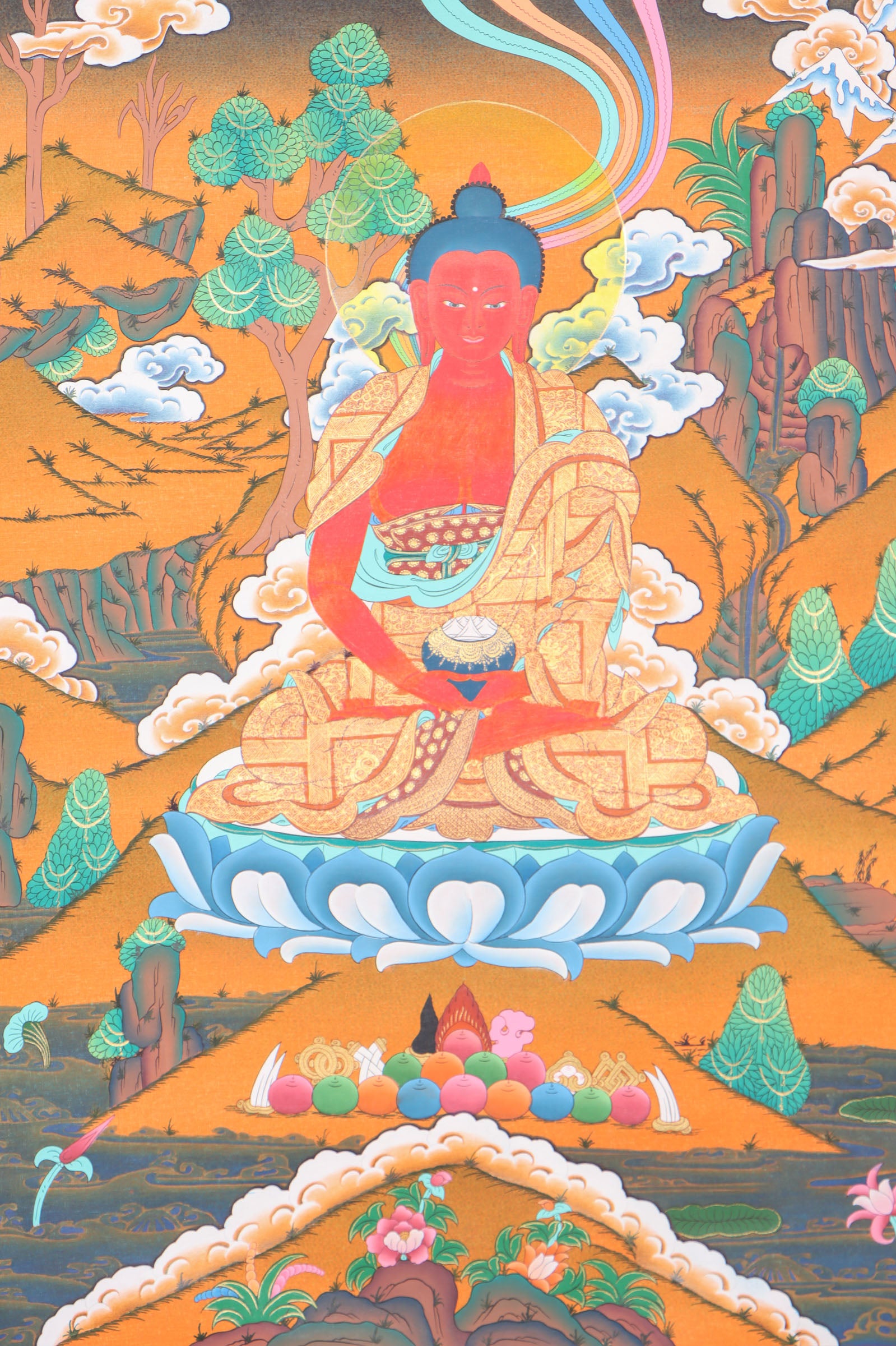 Amitabha Buddha Thangka for wall decor and meditation .