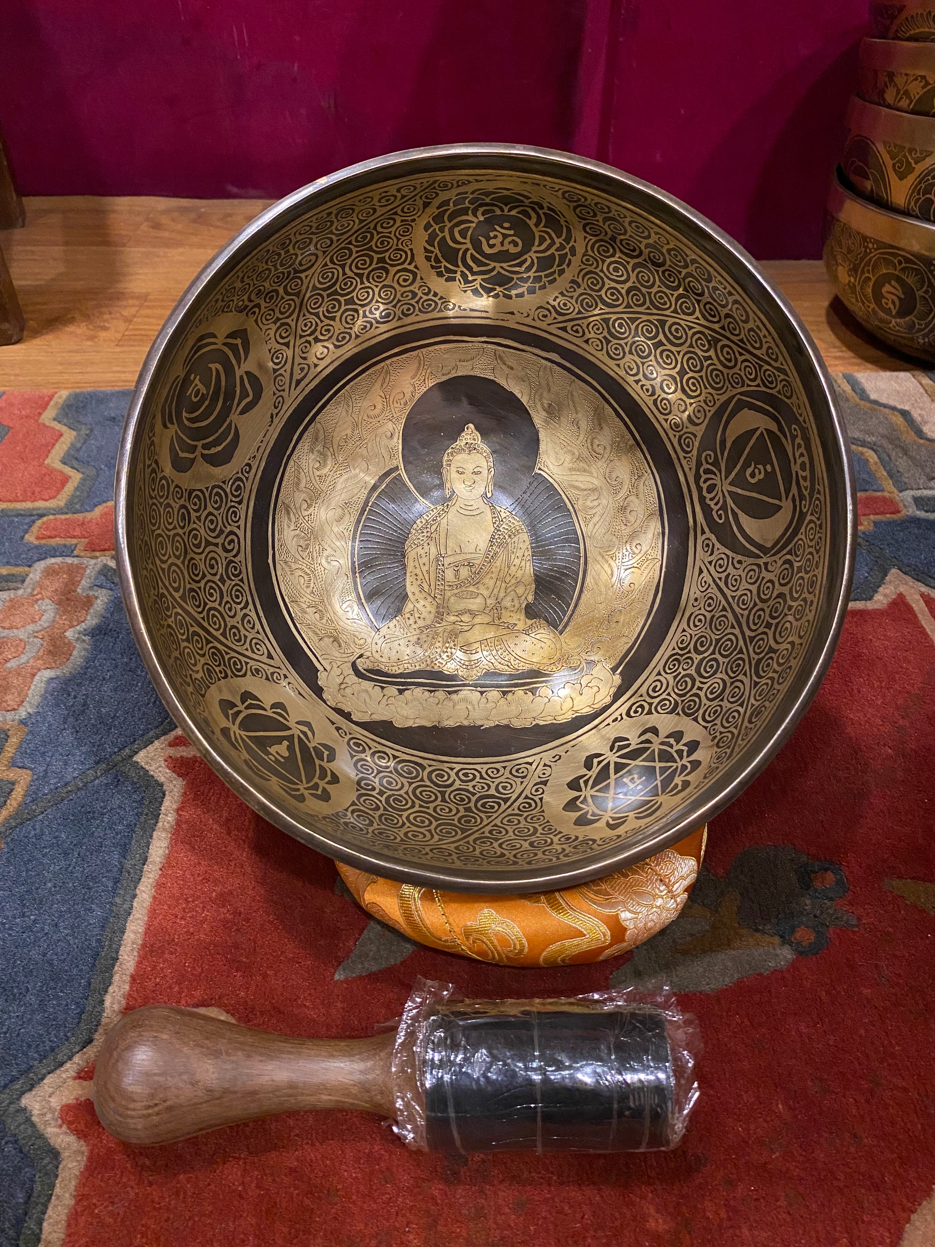 Amitabha Buddha Carved Singing Bowl - Tibetan Bowl for Sound Healing