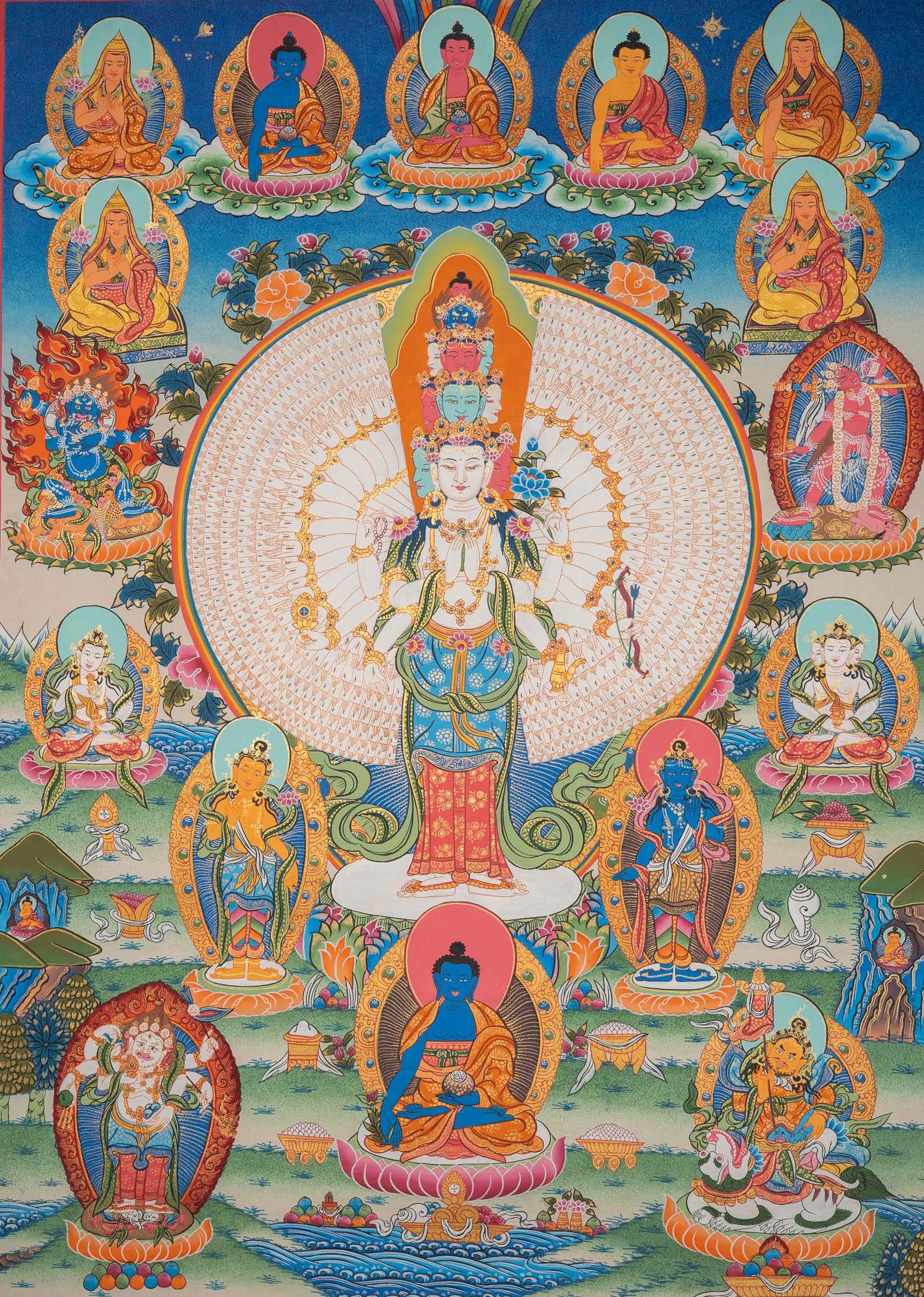 Hand-Painted Thousand-Armed Chenrezig Thangka