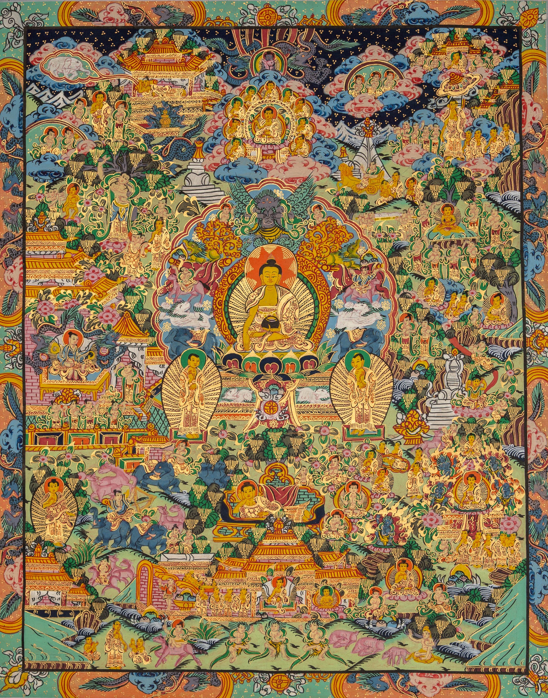 Life of Buddha - Handpainted Thangka