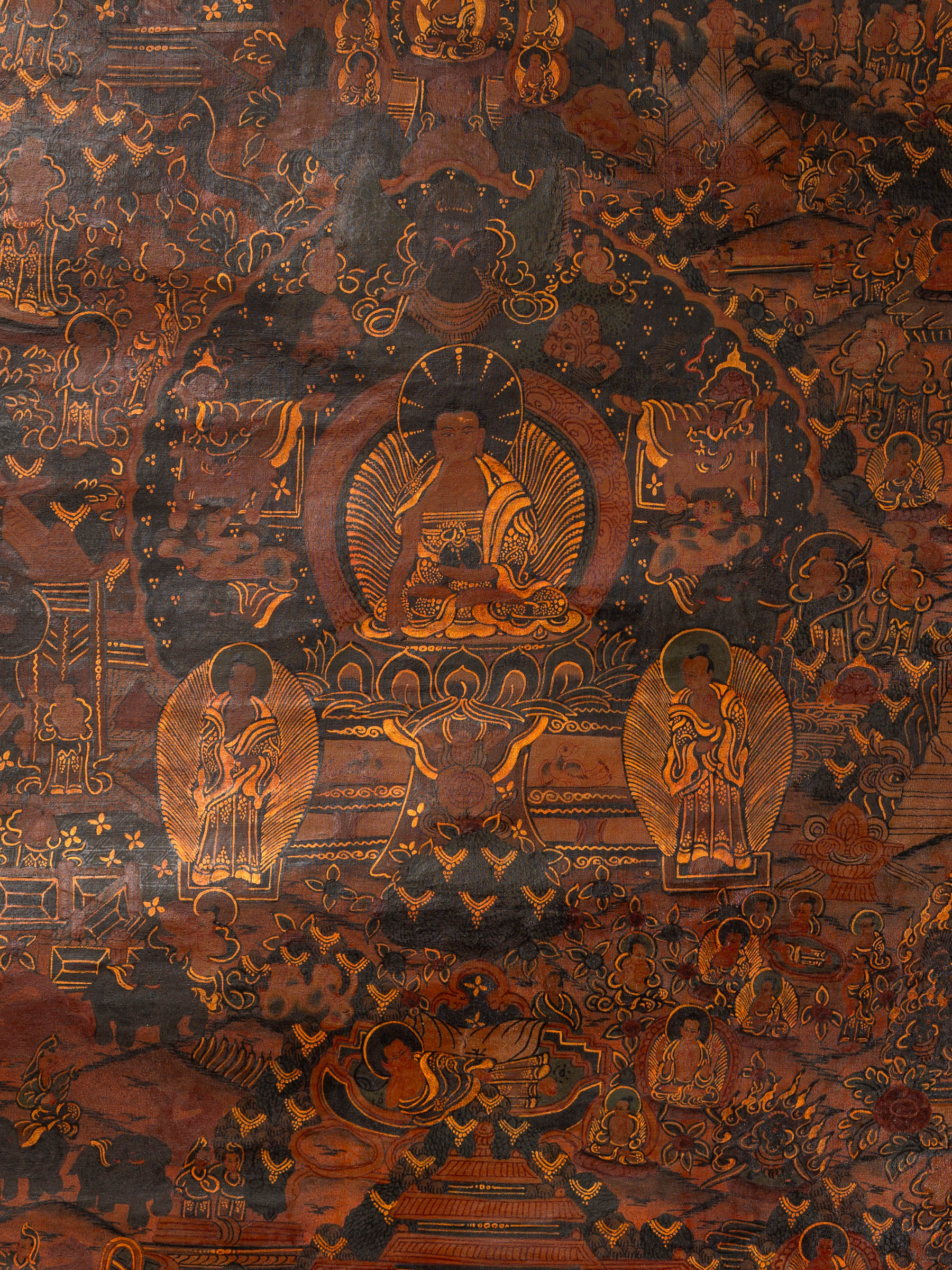 Buddha Life Antique Thangka - Tibetan Painting
