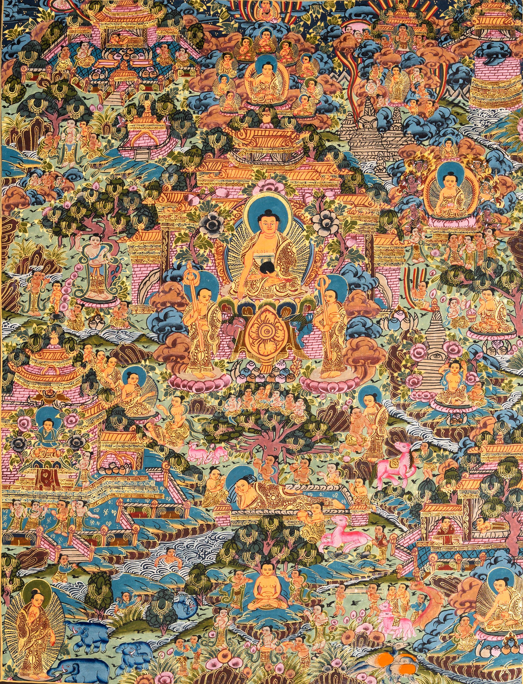 Buddha Life Thangka - Tibetan Painting 