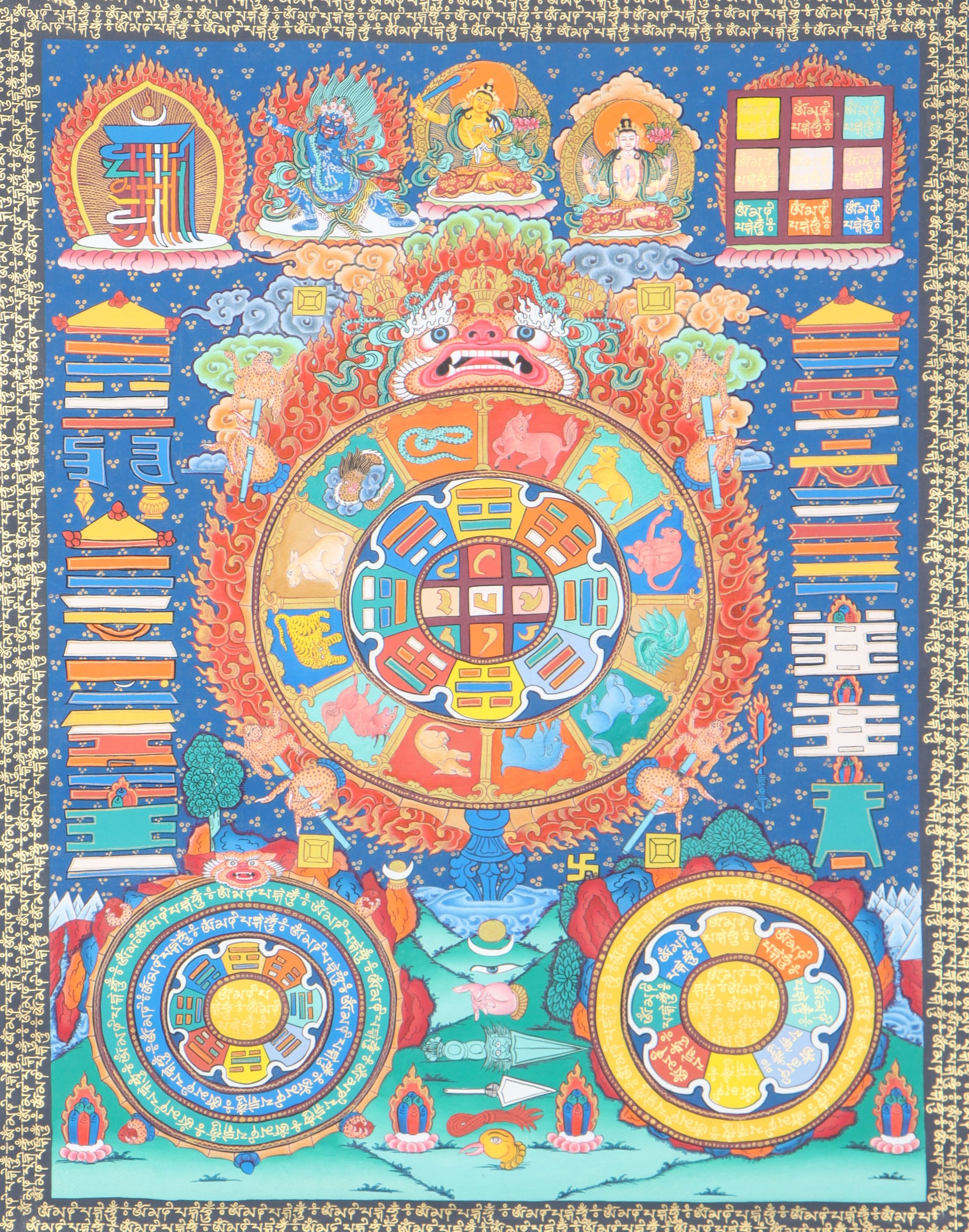 Tibetan Horoscope Calender Thangka helps to track time while giving a spiritual focus and reminder of Buddhist teachings.