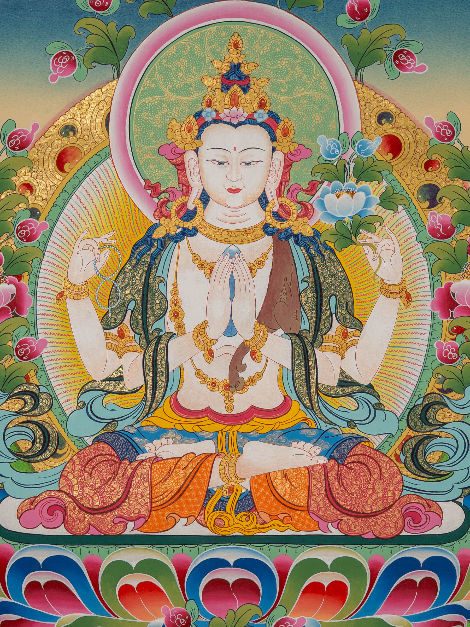 Chenrezig Hand-Painted Thangka – Spiritual Tibetan Art