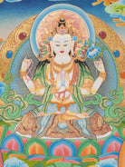 Hand-Painted Four-Armed Chenrezig Thangka - Sacred Painting 
