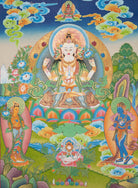 Hand-Painted Four-Armed Chenrezig Thangka - Sacred Painting 