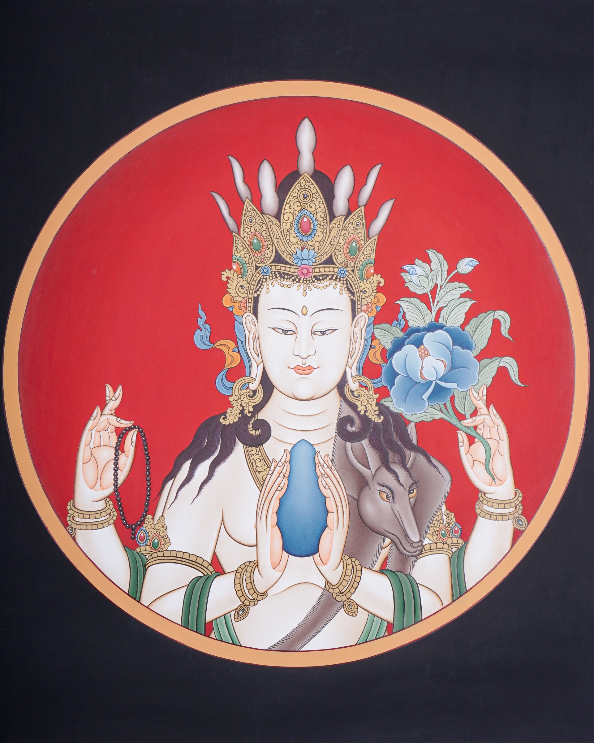 Chengresi (Head) Thangka Painting - Handpainted Art