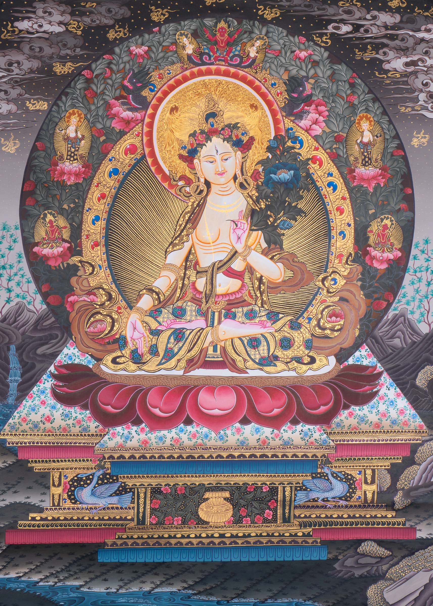 White Tara Thangka Painting - Handpainted Tibetan Art