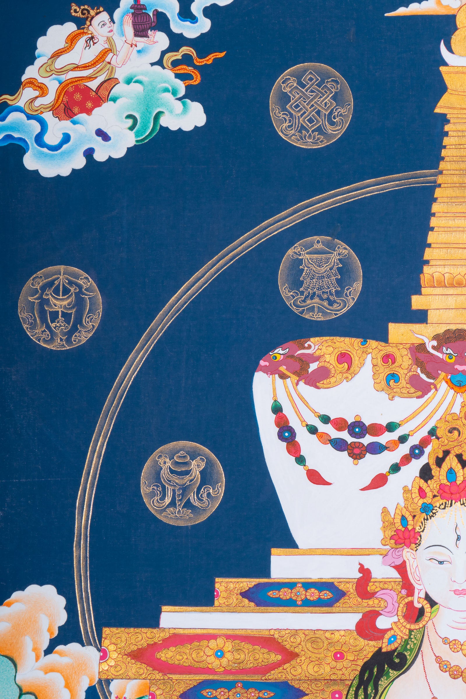 White Tara (Stupa) Thangka Painting - Handpainted art