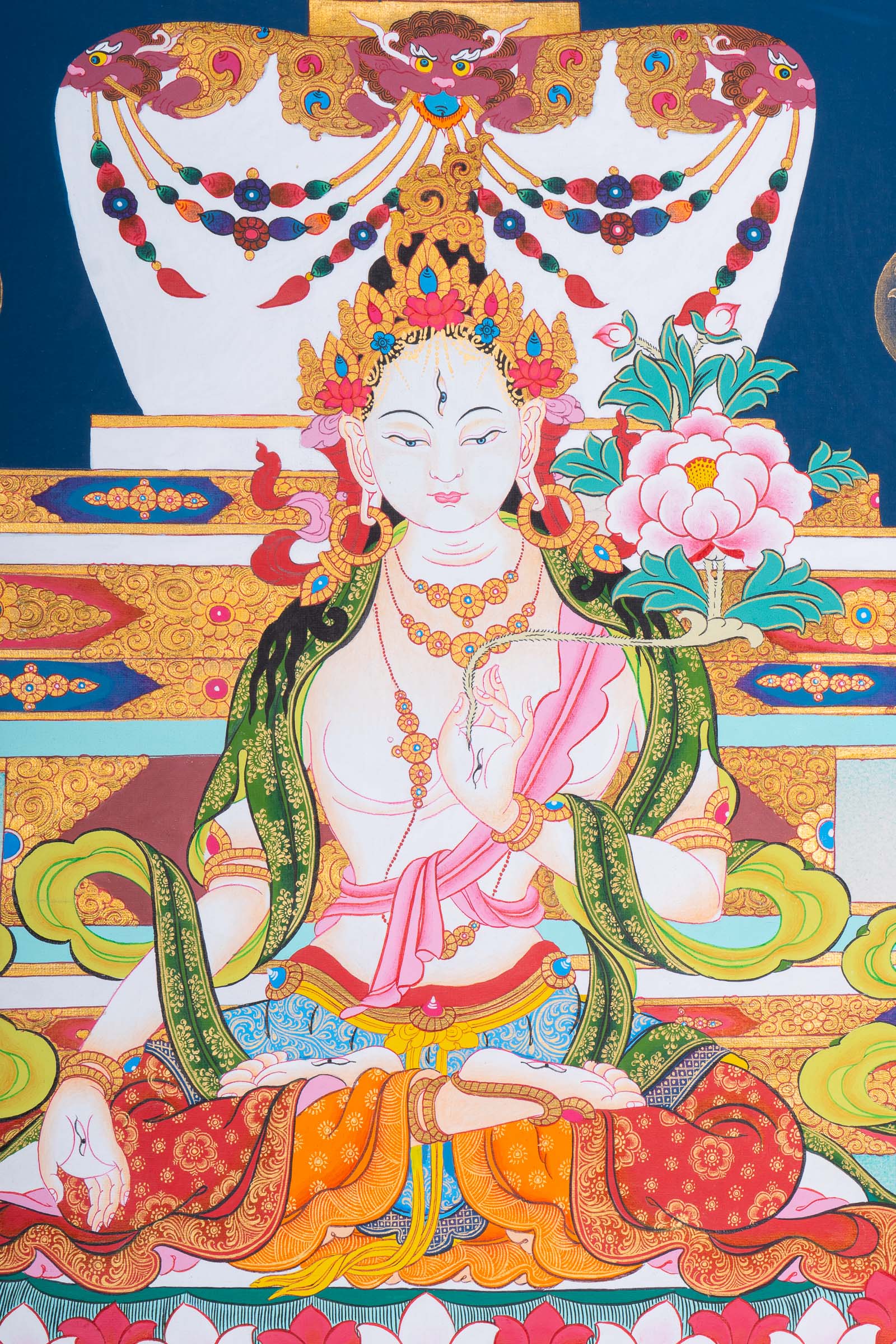 White Tara (Stupa) Thangka Painting - Handpainted art