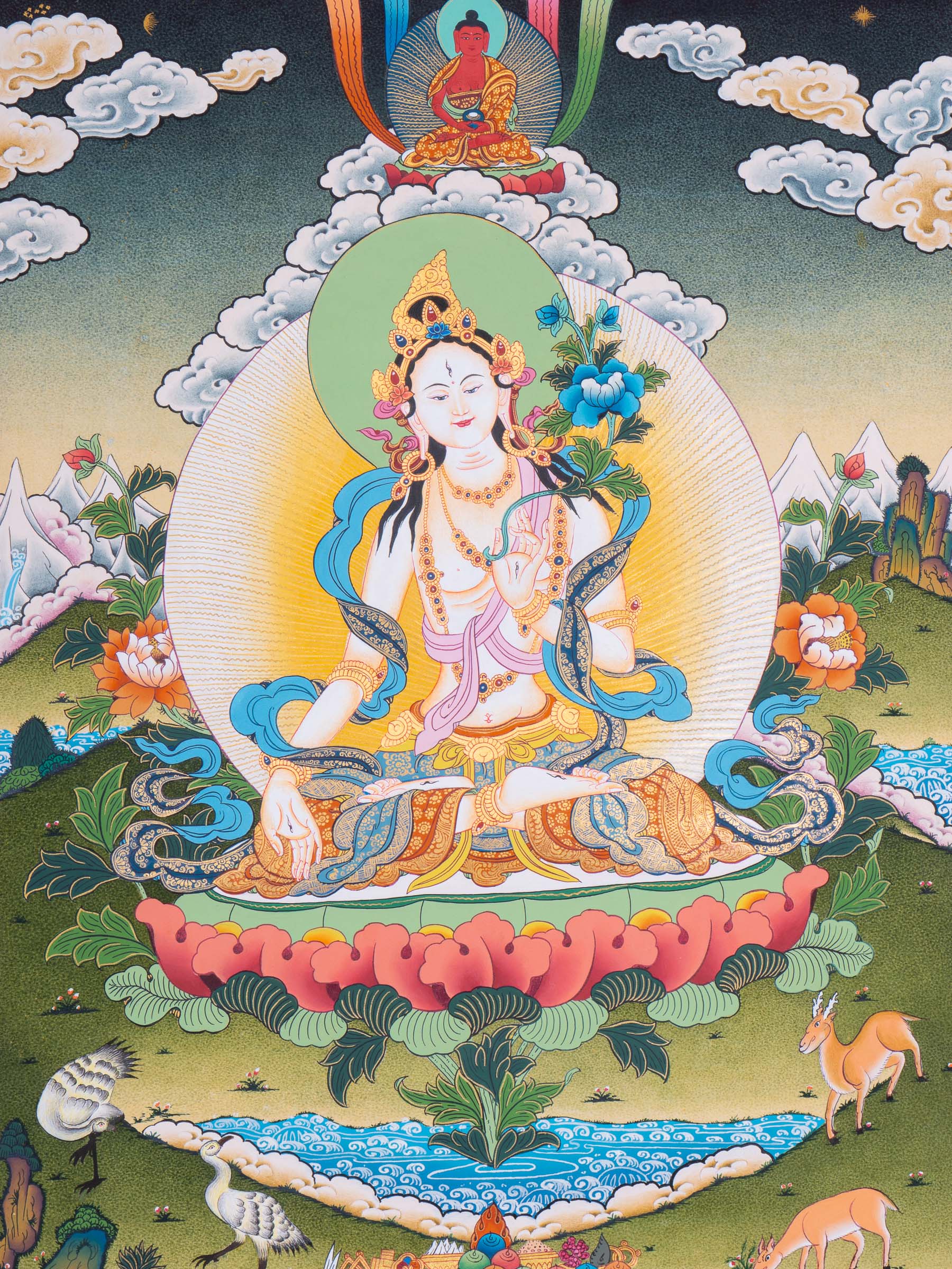 White Tara Thangka Painting - Tibetan Art