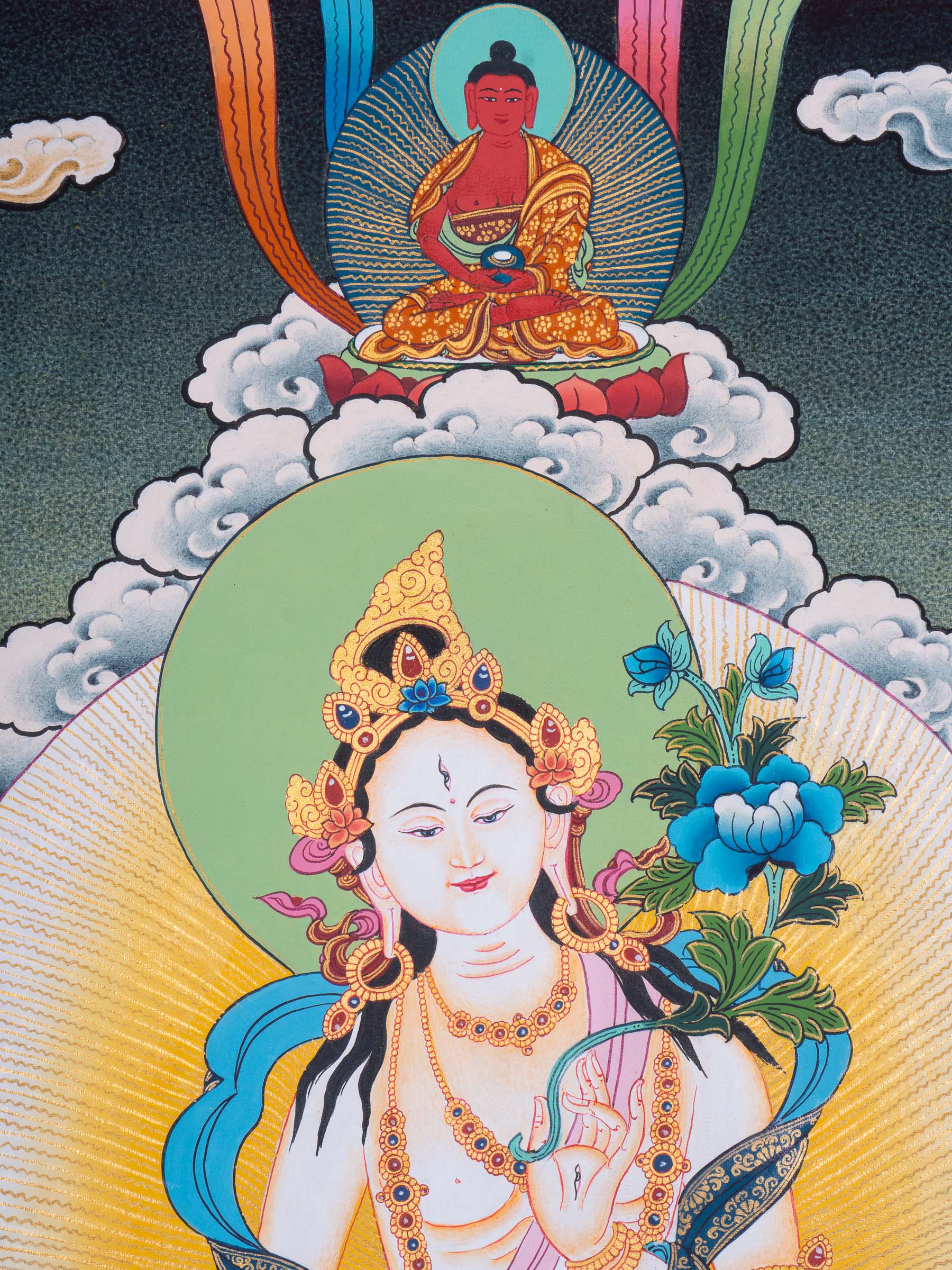 White Tara Thangka Painting - Tibetan Art