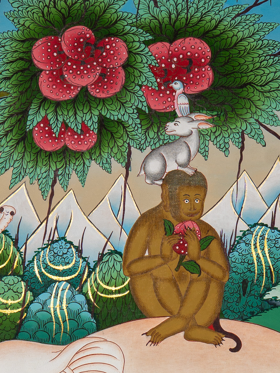 Four Harmonious Friends Thangka -Handpainted Art