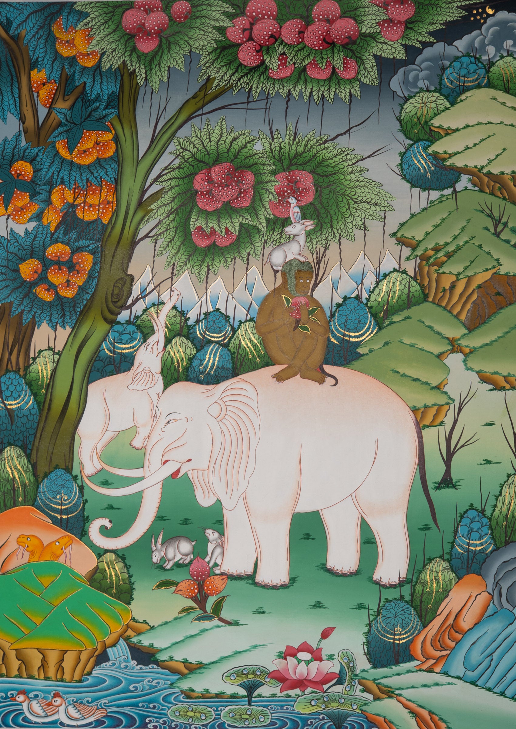 Four Harmonious Friends Thangka - Tibetan Art