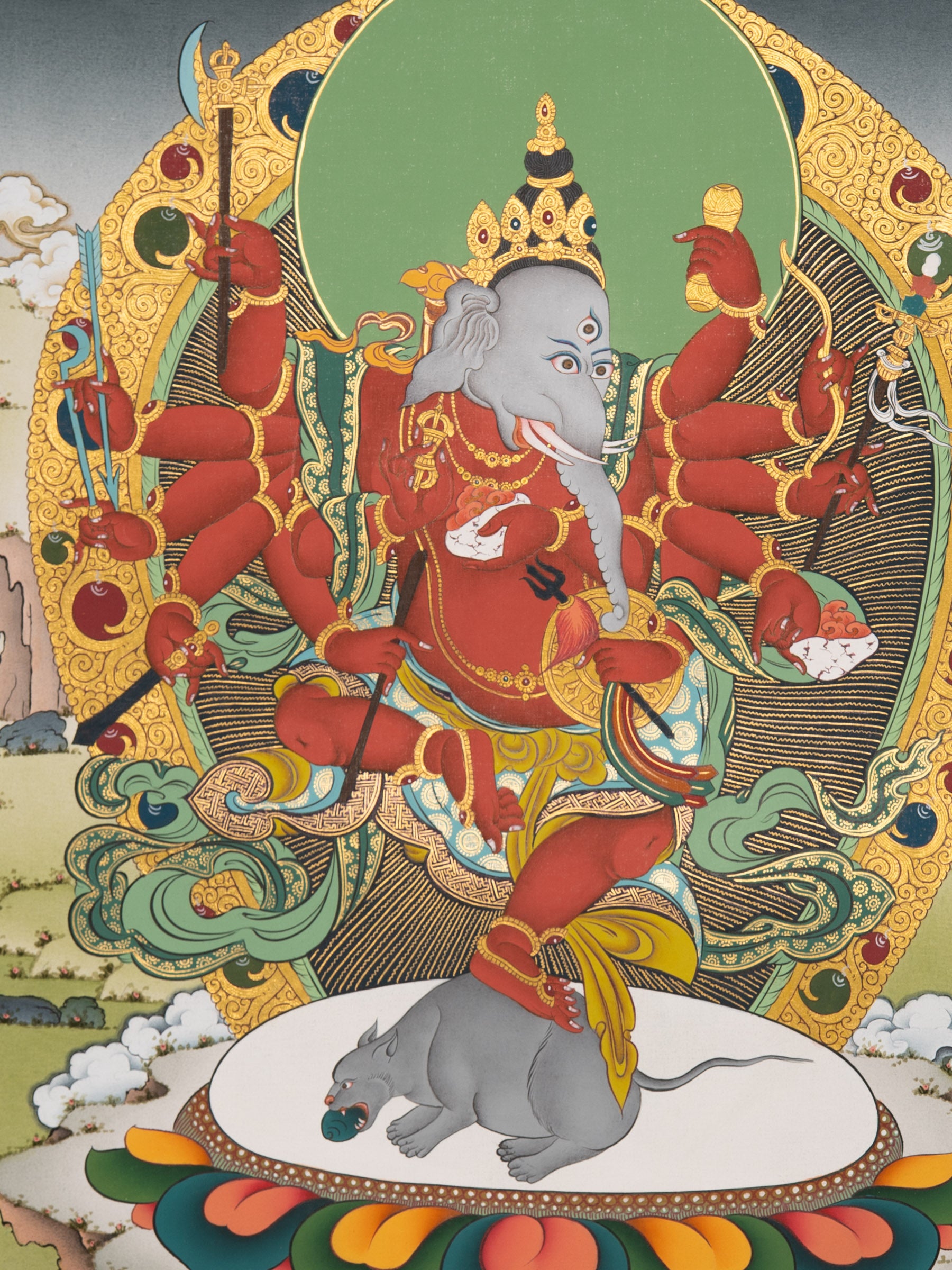 Lord Ganesh Thangka - Sacred Handpainted Art
