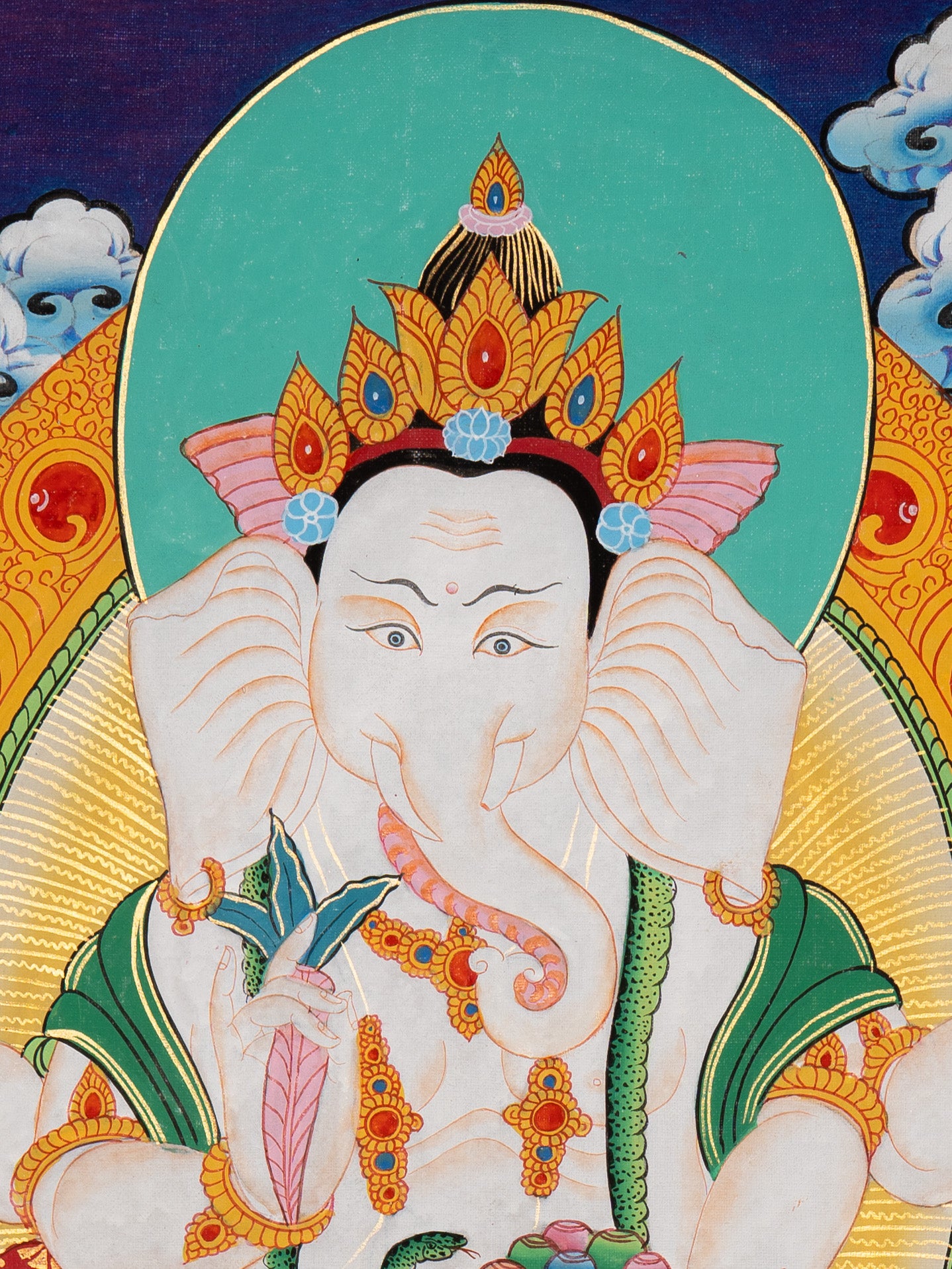 Sacred Ganesh Hand-Painted Thangka