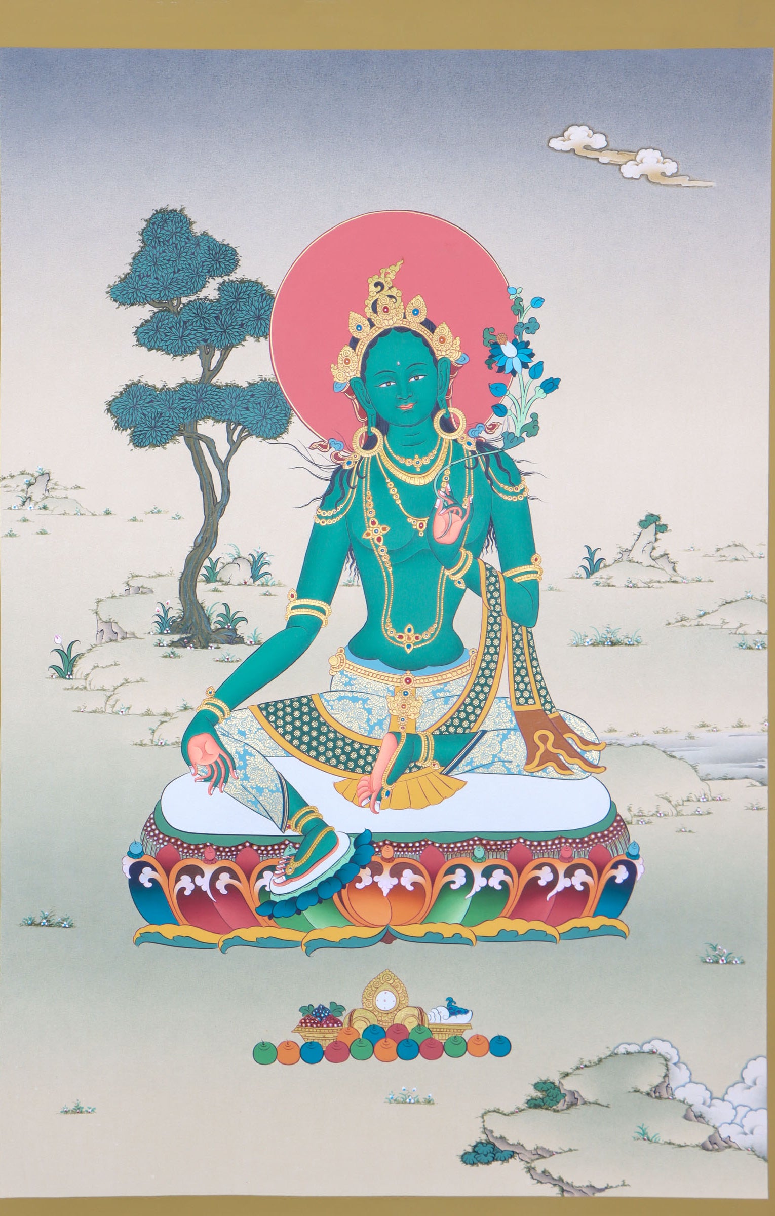 Green tara Thangka serves as a visual aid in positivity and  mediation .