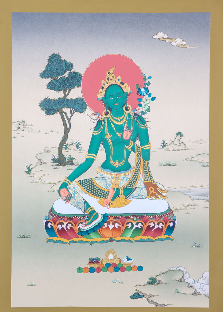 Green tara Thangka serves as a visual aid in positivity and  mediation .