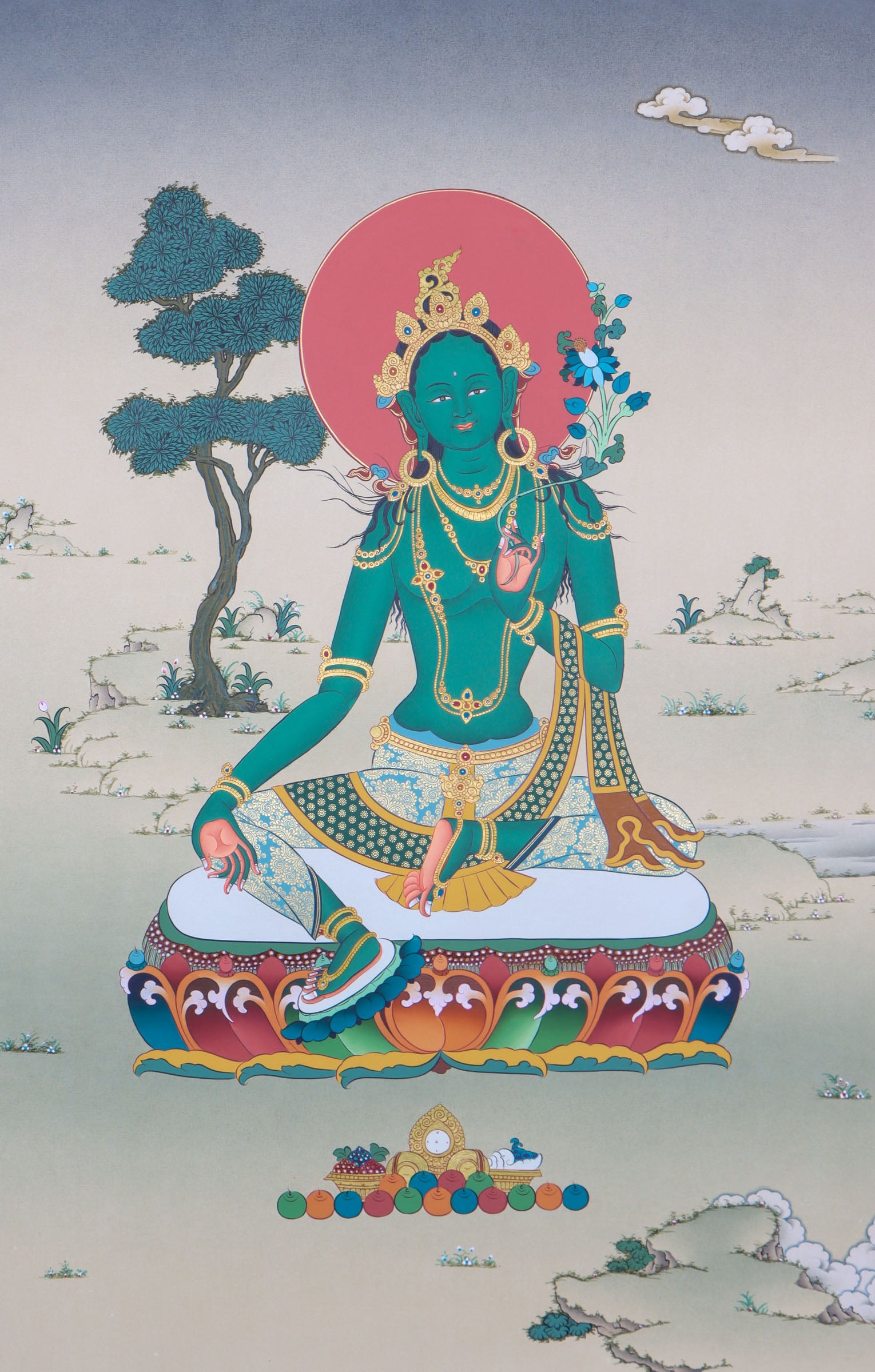 Green tara Thangka serves as a visual aid in positivity and mediation .