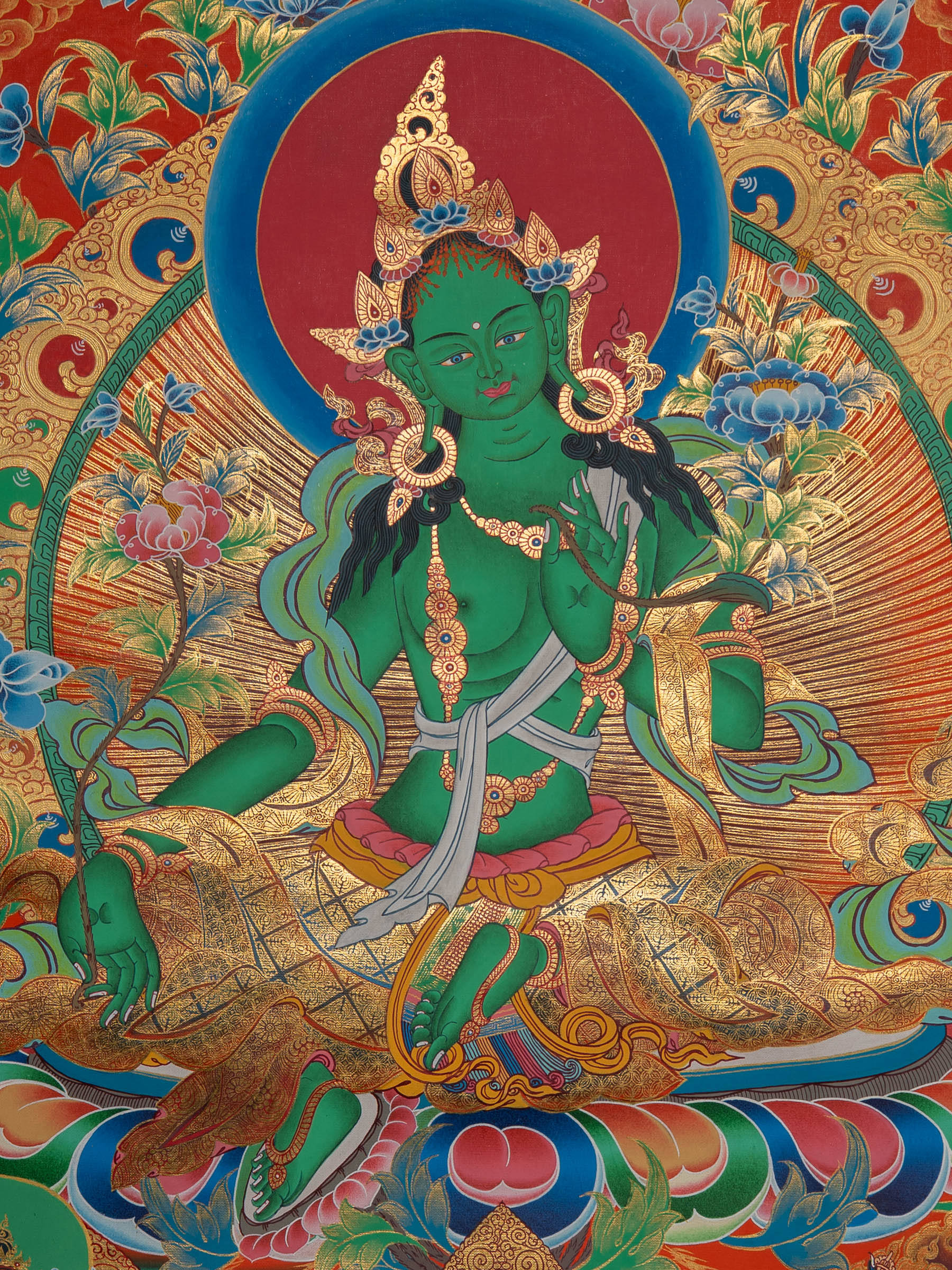 Sacred Handpainted Green Tara Thangka Painting 