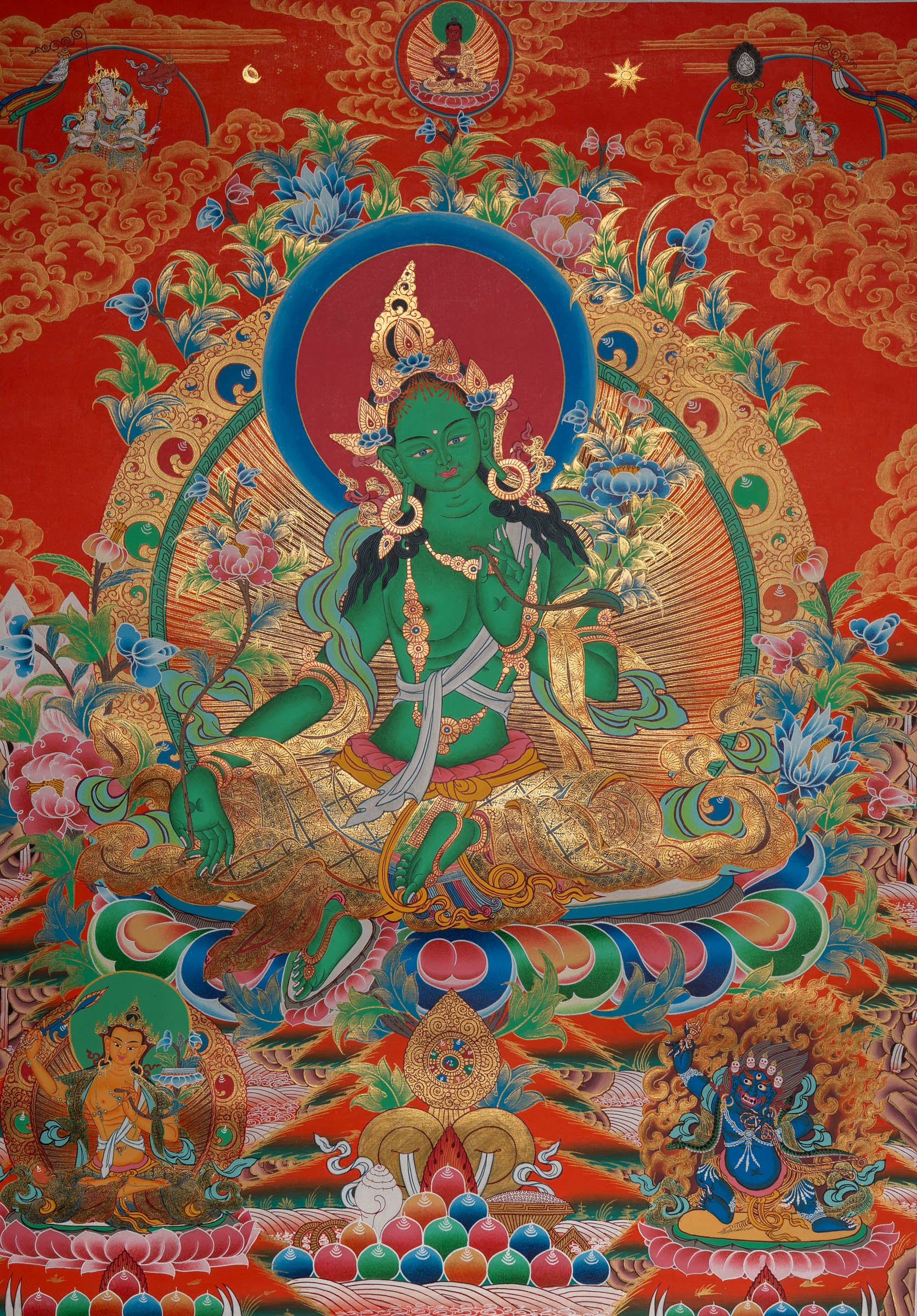 Sacred Handpainted Green Tara Thangka Painting