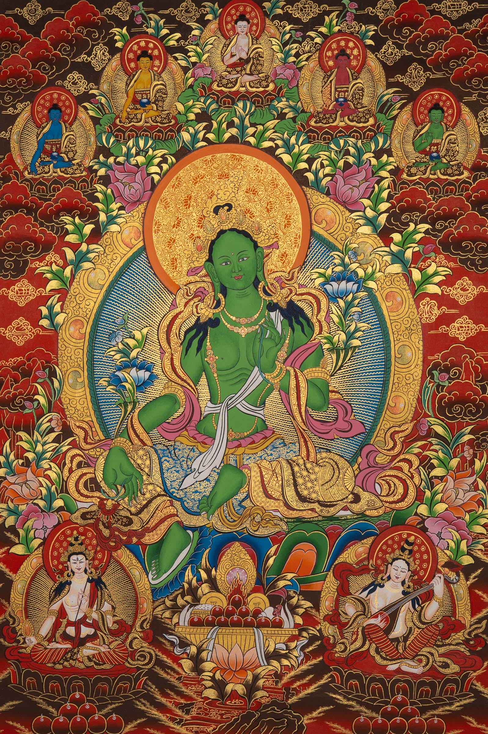 Green Tara Thangka - Tibetan Painting