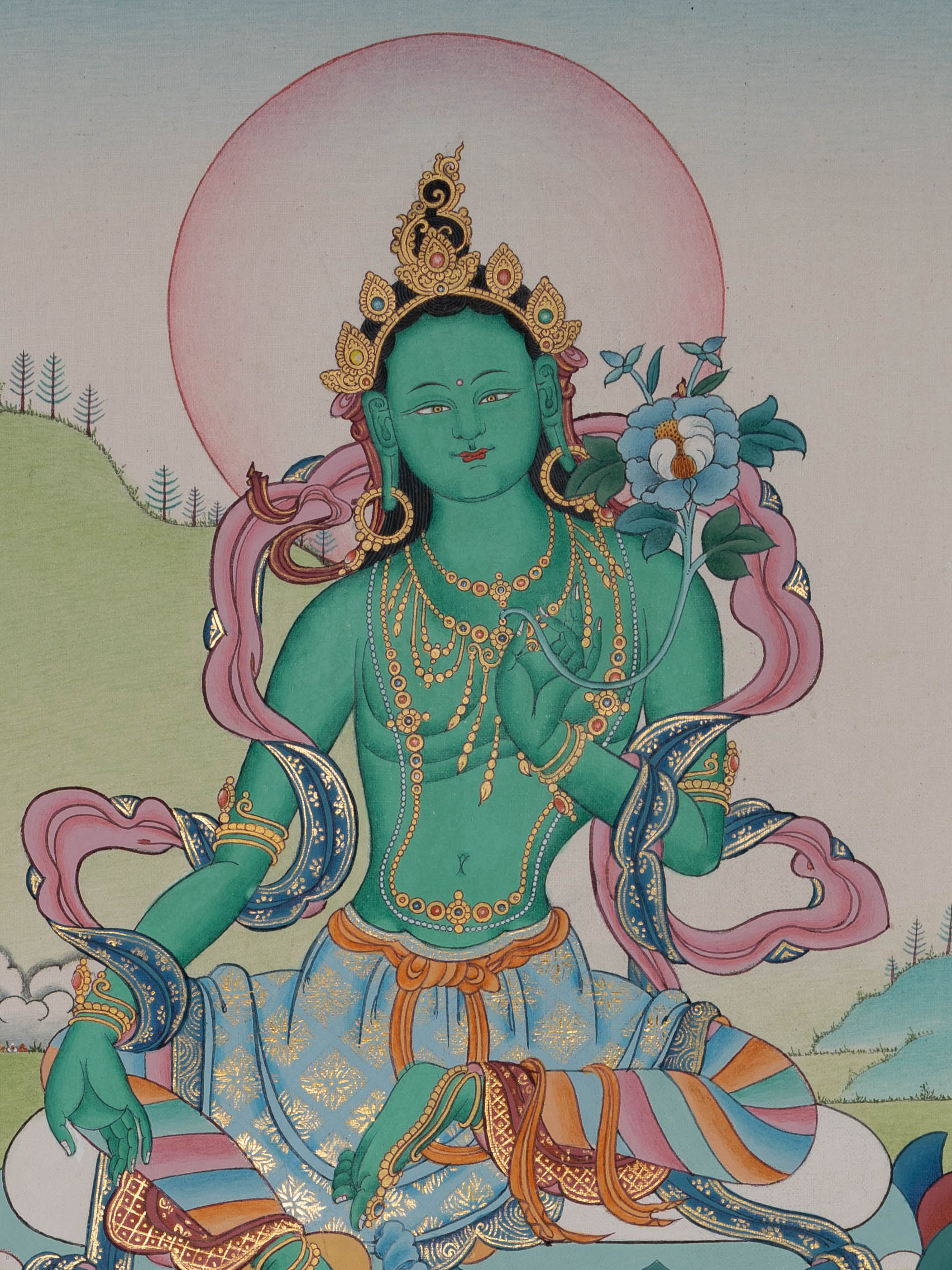 Hand-painted Green Tara Thangka - Tibetan Art