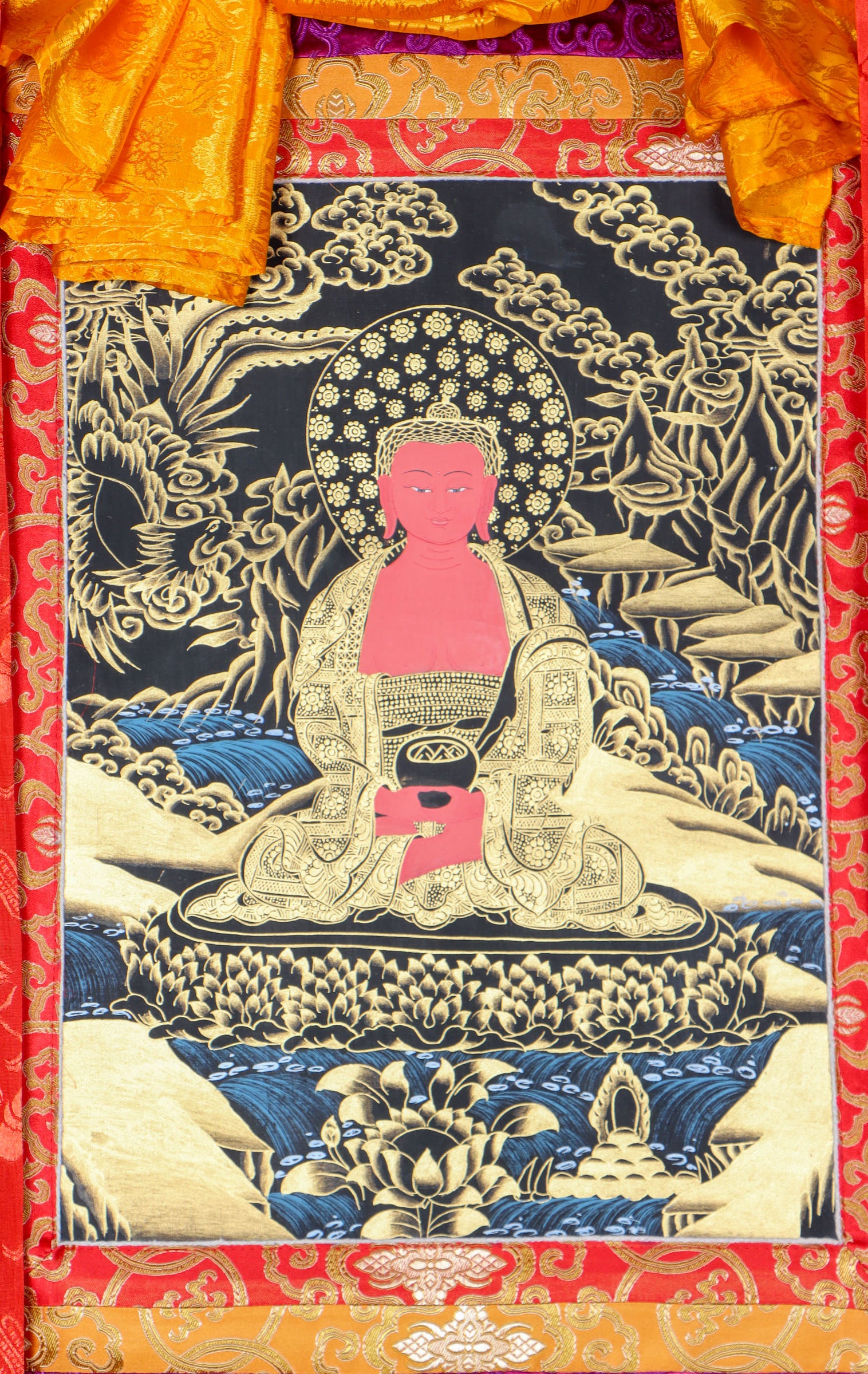 Amitabha Thangka Painting for prayer and devotion.