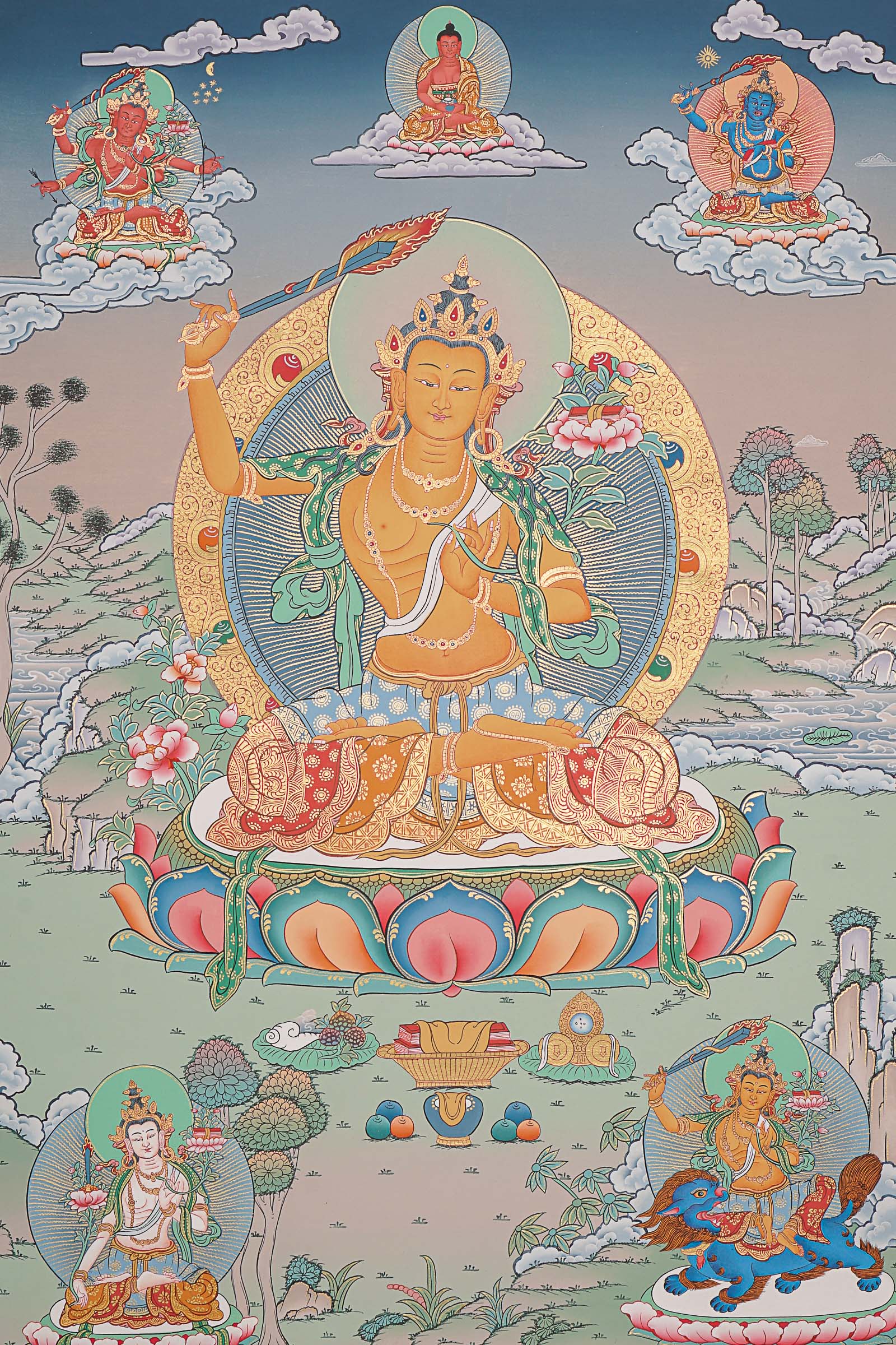 Handpainted Manjushree Thangka Painting.