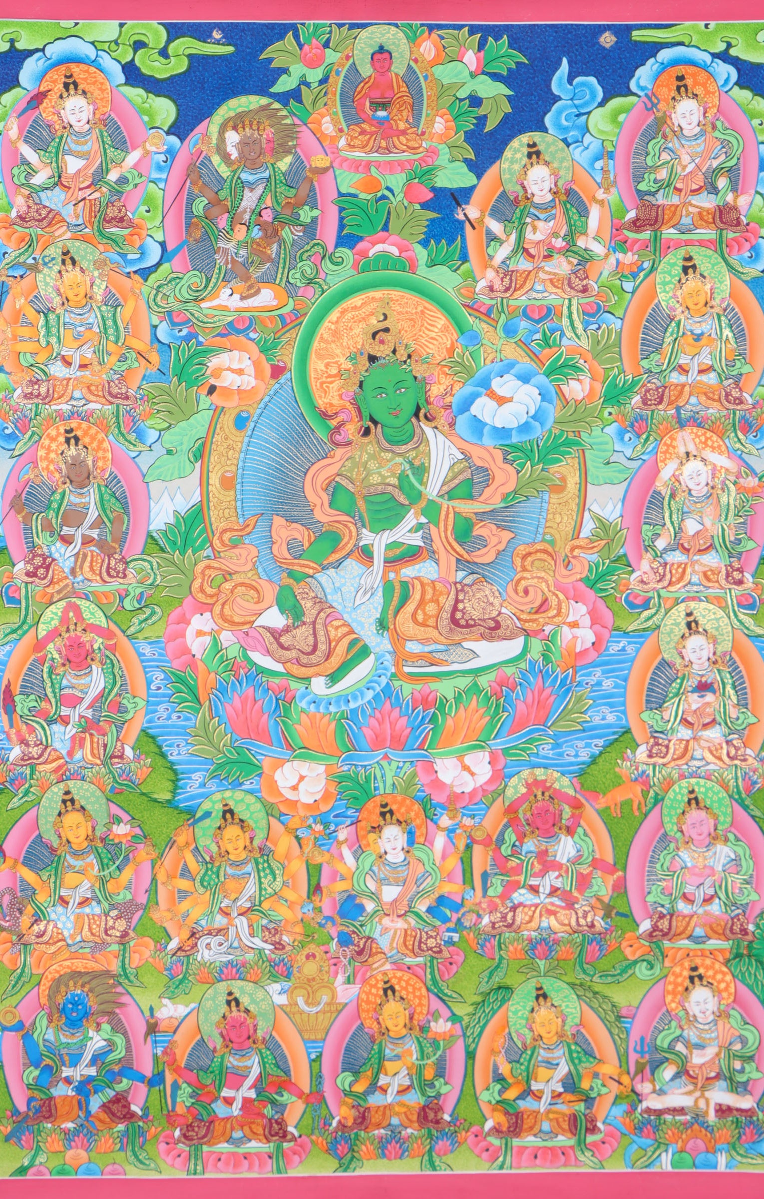 21 Tara Thangka for meditation and prayer .