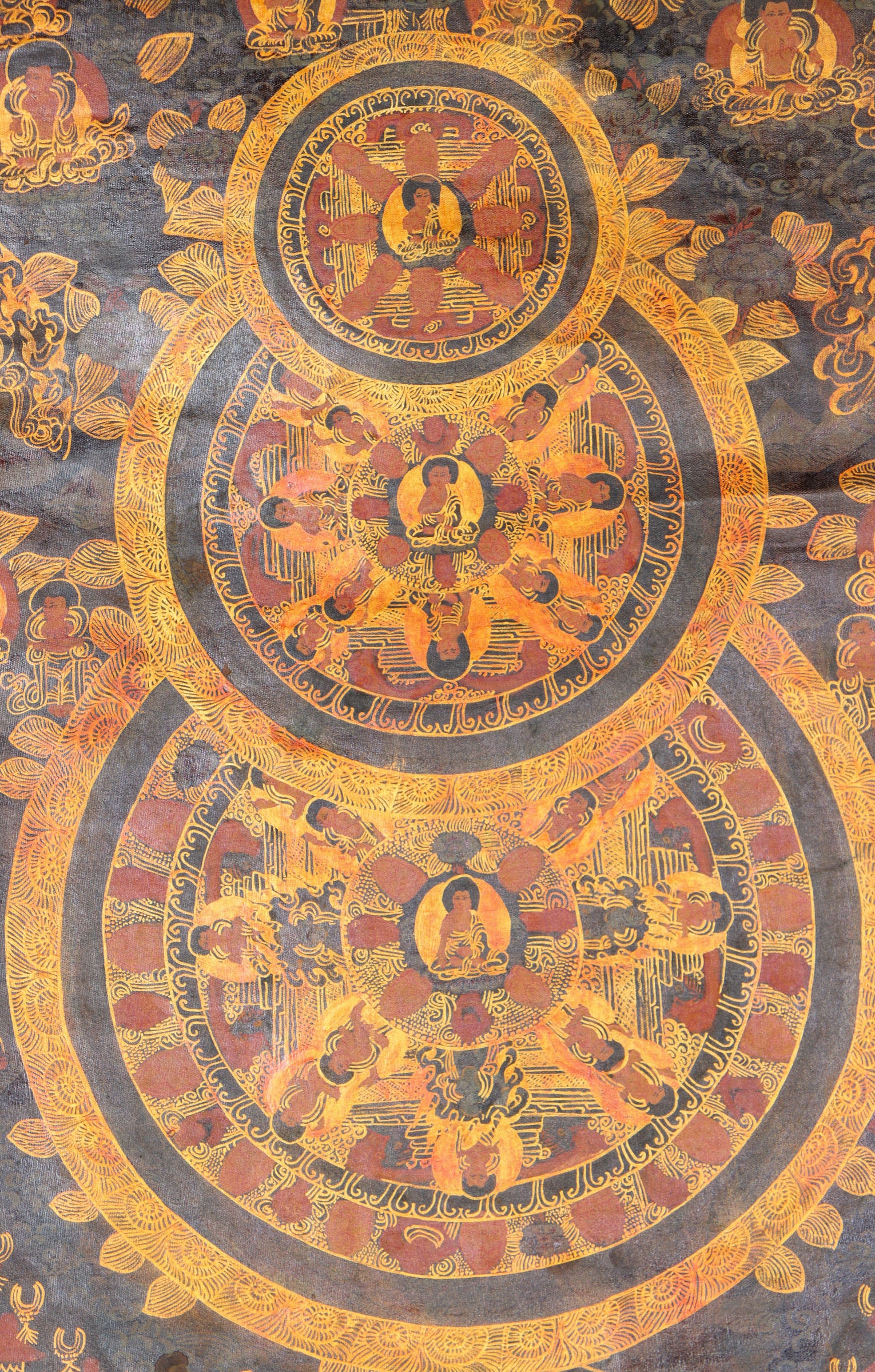 Buddha Mandala Brocade Thangka Painting for wall decor.
