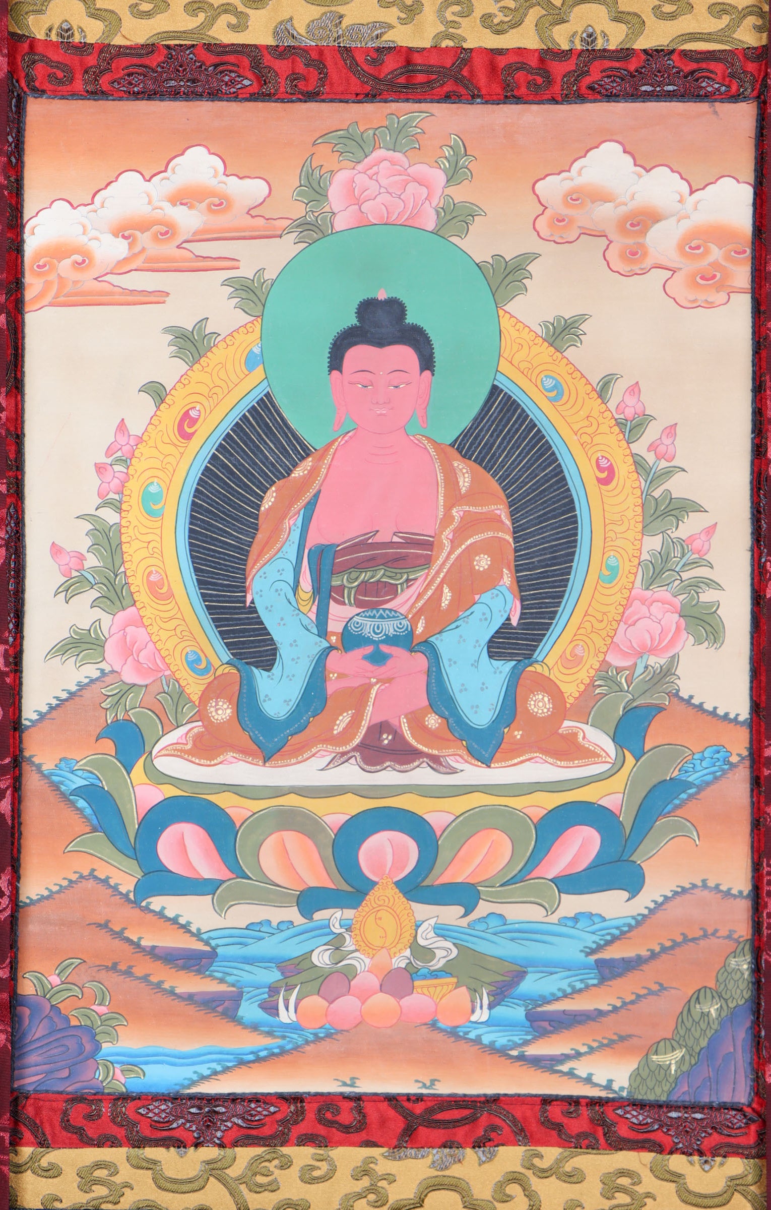 Amitabha Brocade Thangka Painting for meditation.