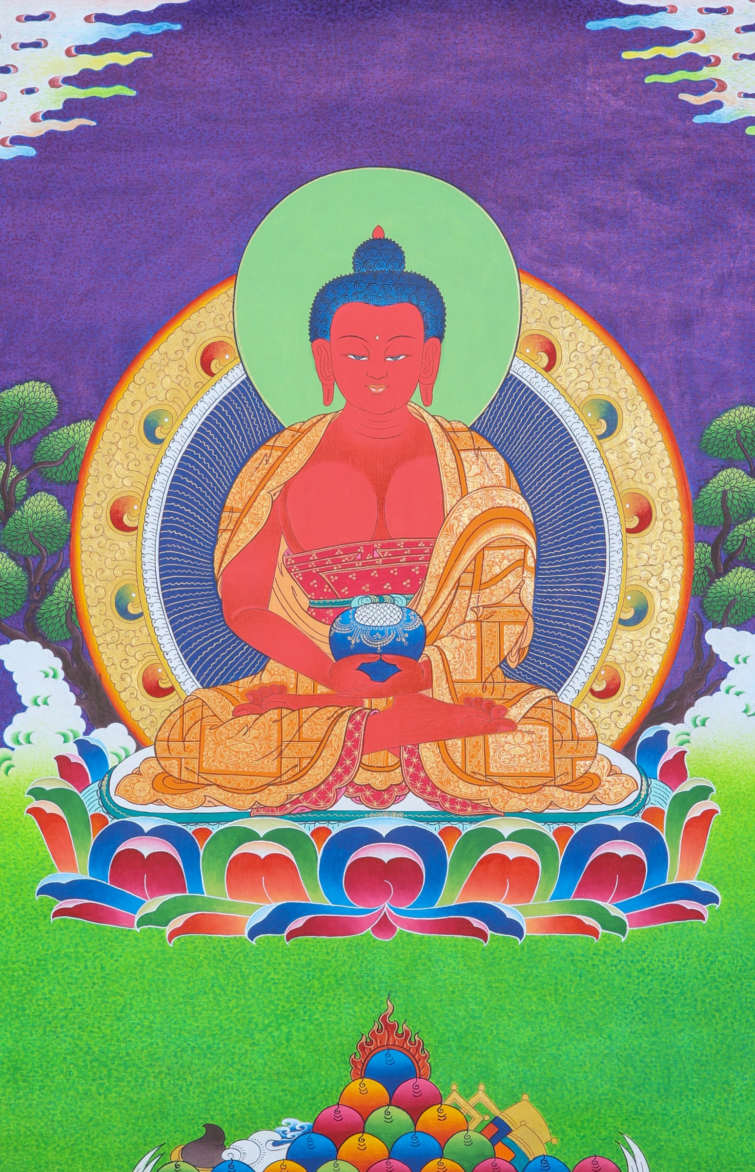 Amitabha Buddha Thangka Painting for prayer and devotion.