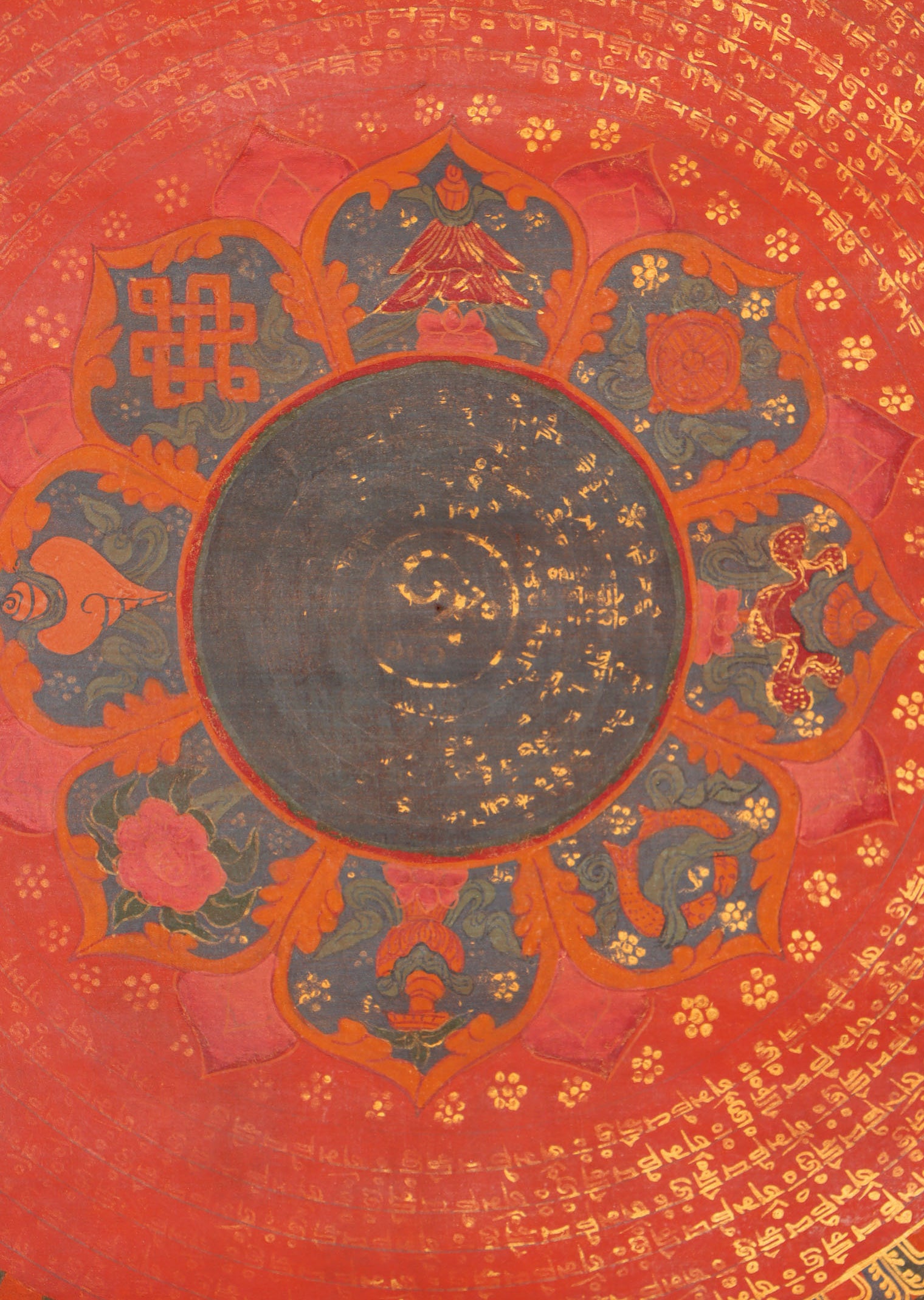 Antique Mantra Mandala Thangka Painting for religious rites and rituals.