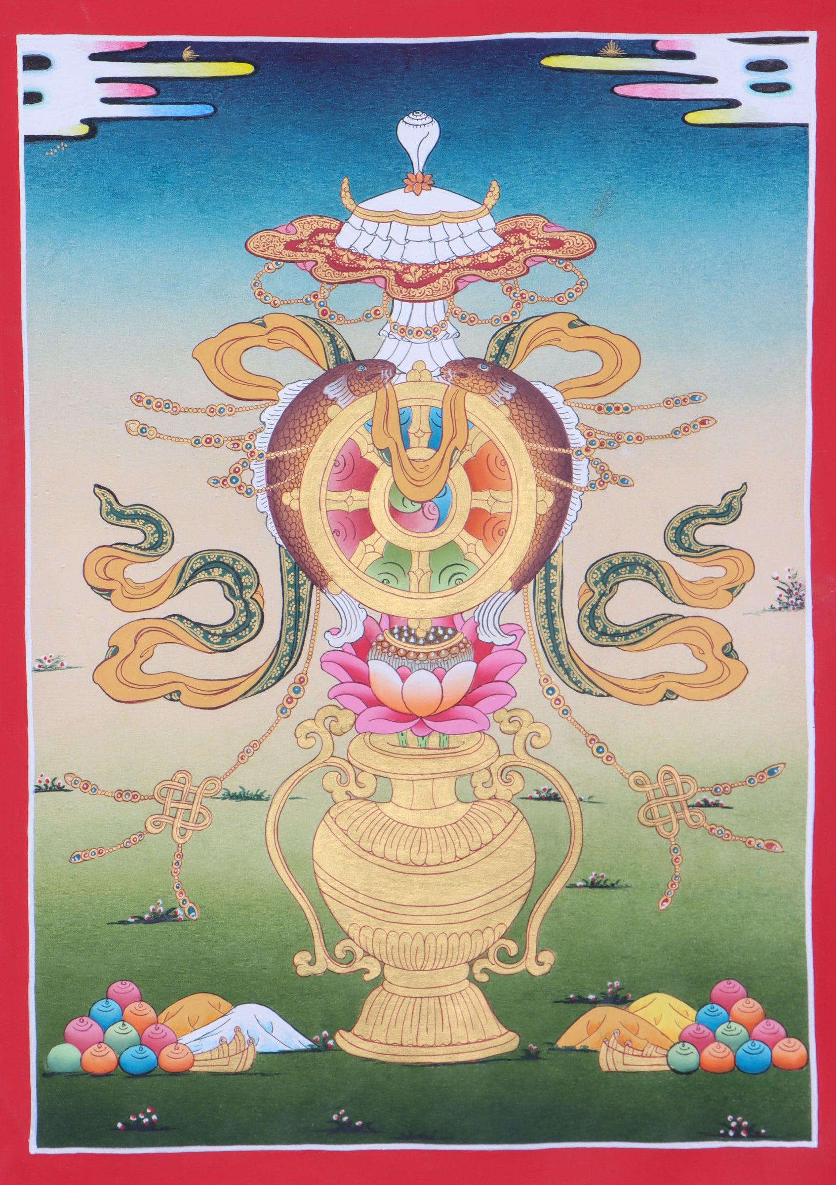 Asthamangal Thangka with 8 auspicious symbols.