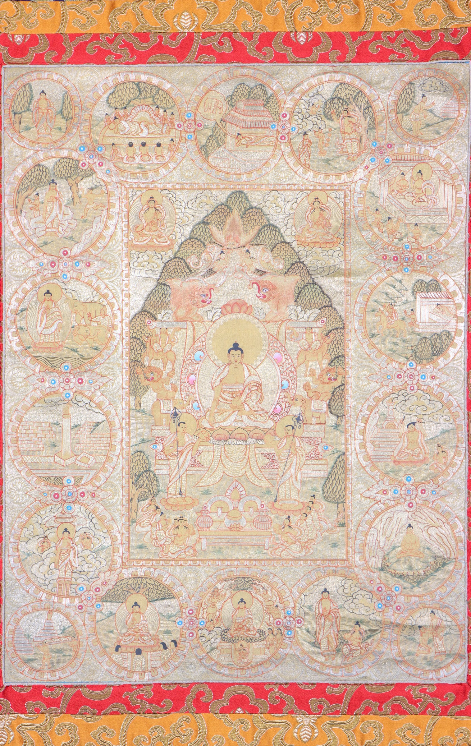 Shakyamuni Buddha Brocade Thangka Painting for Enlightment.