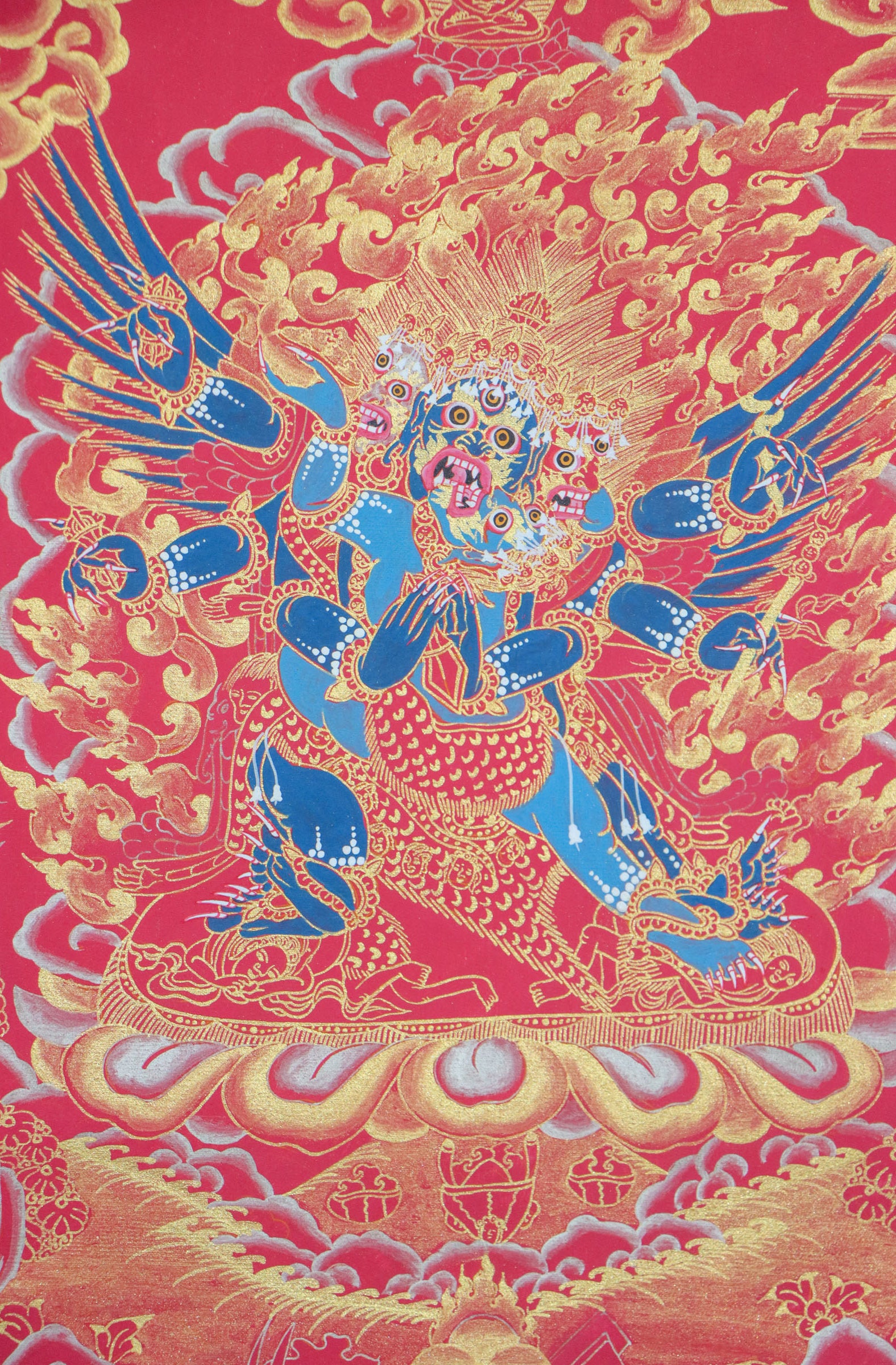 Vajrakilaya thangka symbolizes protection from obstacles, negative energies, and spiritual interference.