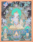 Vajrasattva Thangka Painting for elimination of negative karma, mistakes, and impurities.