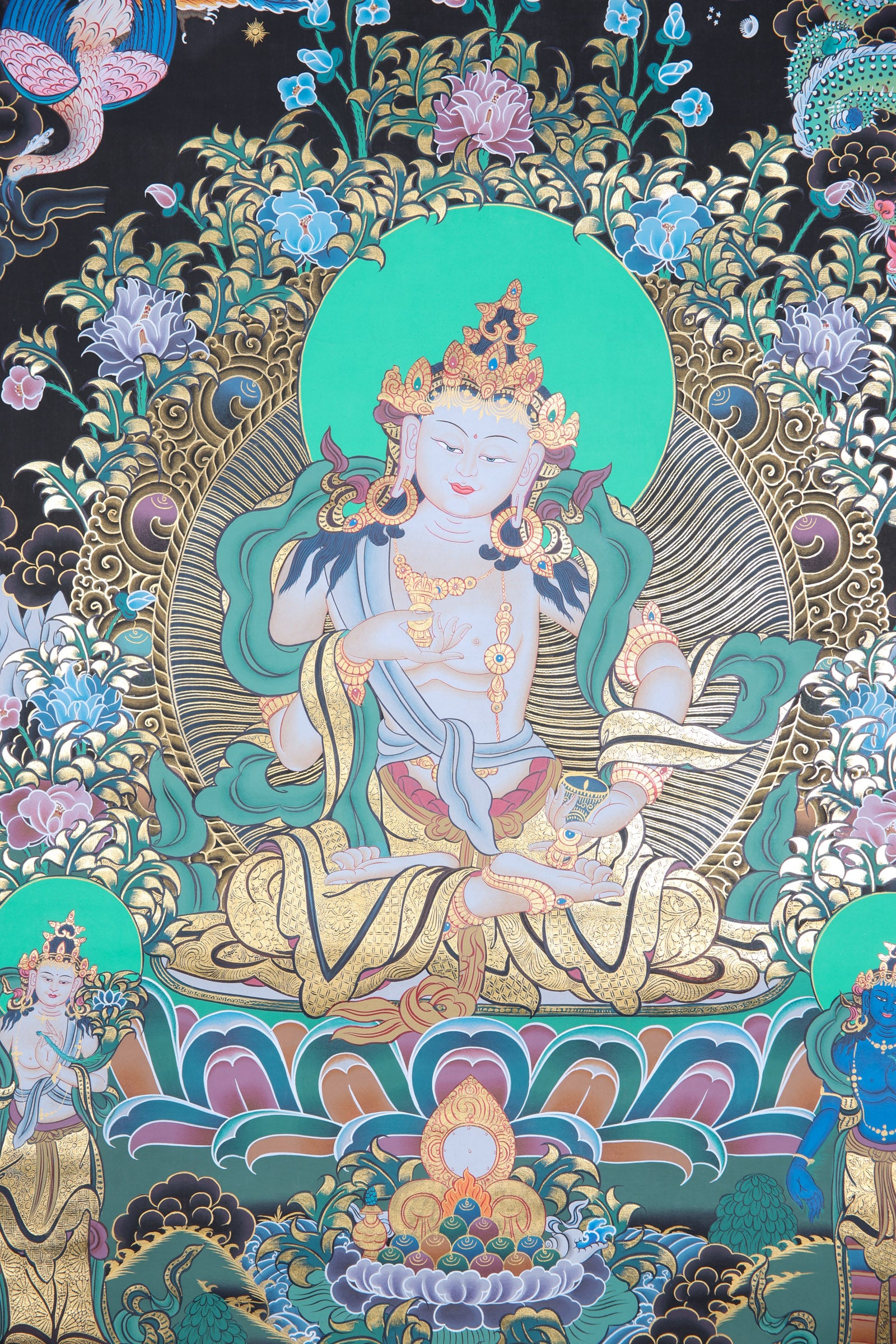 Vajrasattva Thangka Painting for elimination of negative karma, mistakes, and impurities.