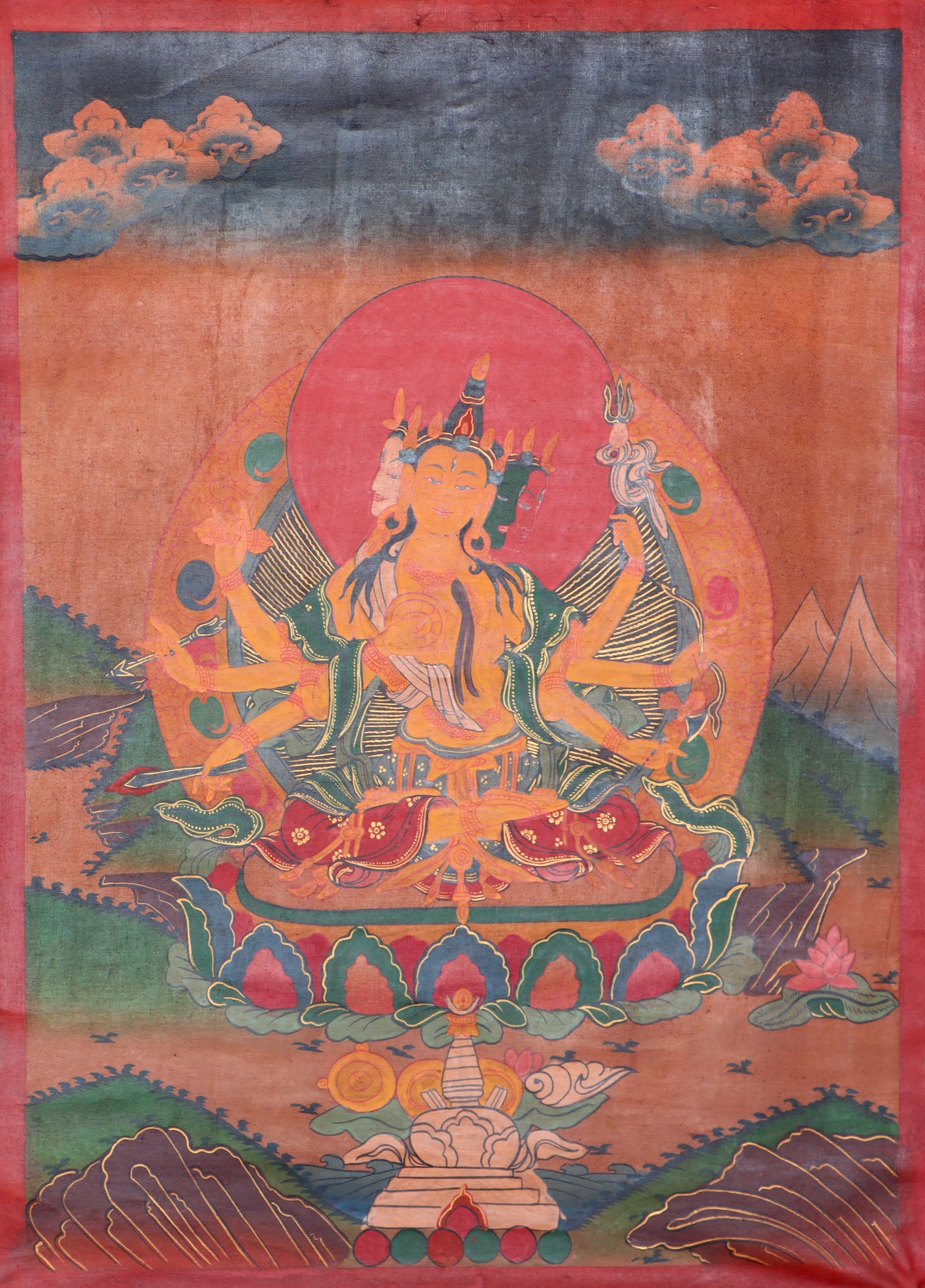 Antique Bashundhara Thangka Painting for prayer and devotion.