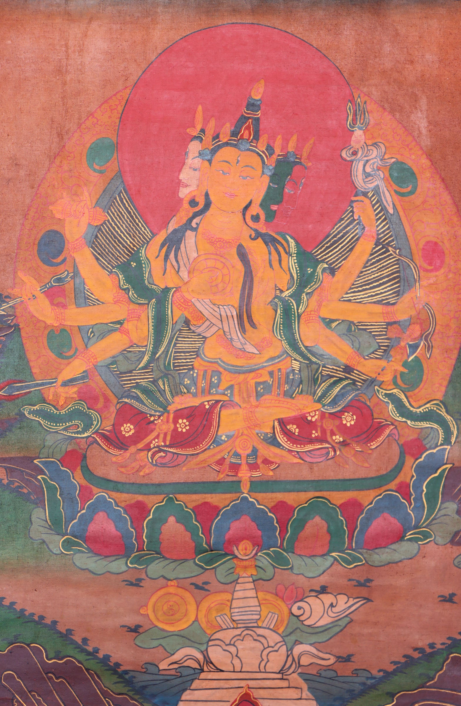 Antique Bashundhara Thangka Painting for prayer and devotion.