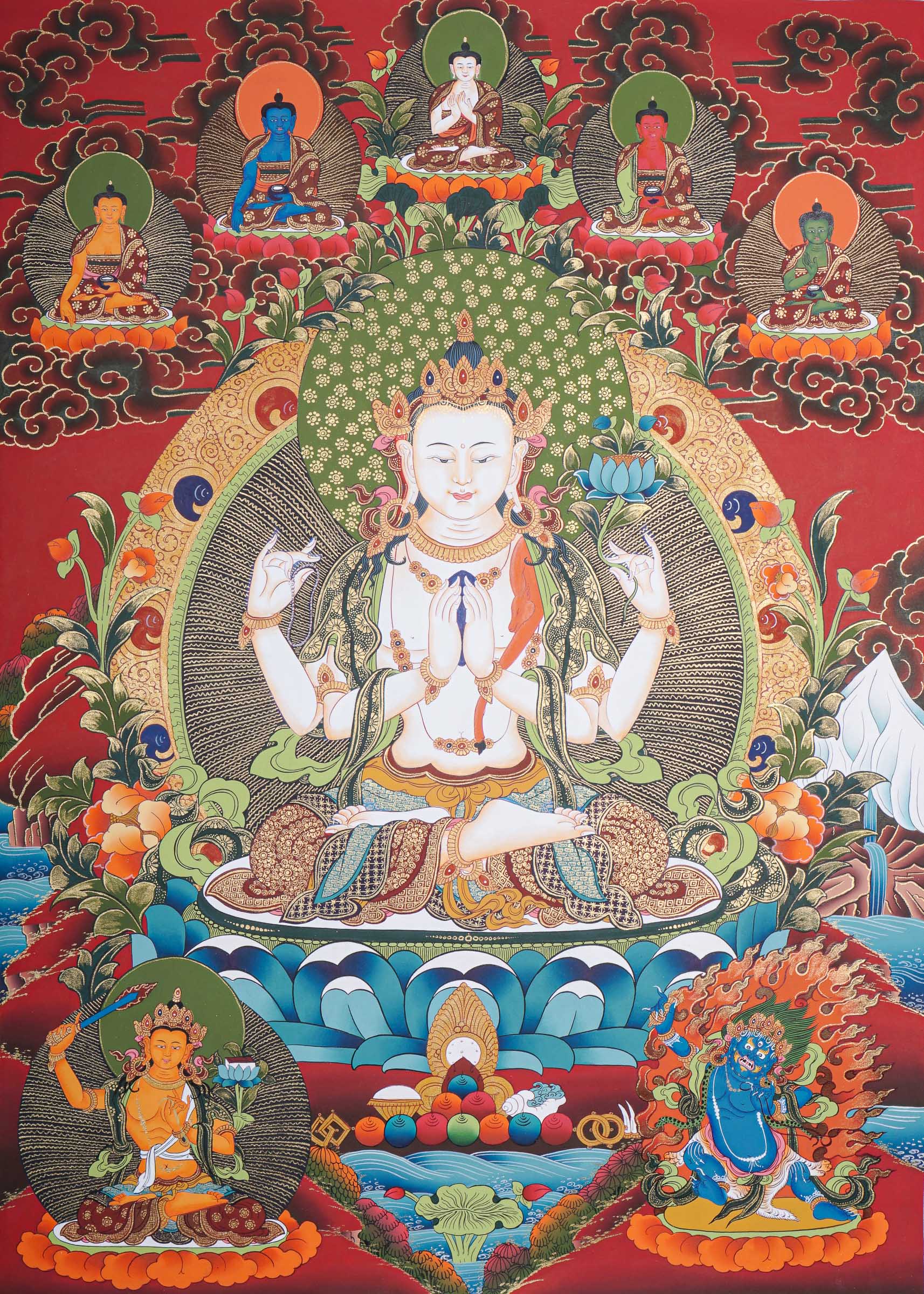 Chengresi Thangka Painting for wall hanging decor.