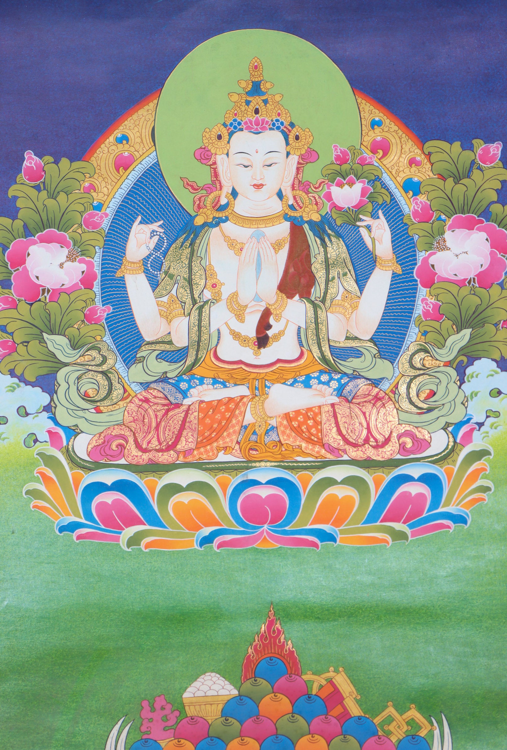 Tibetan Chengresi Thangka Painting for prayer.