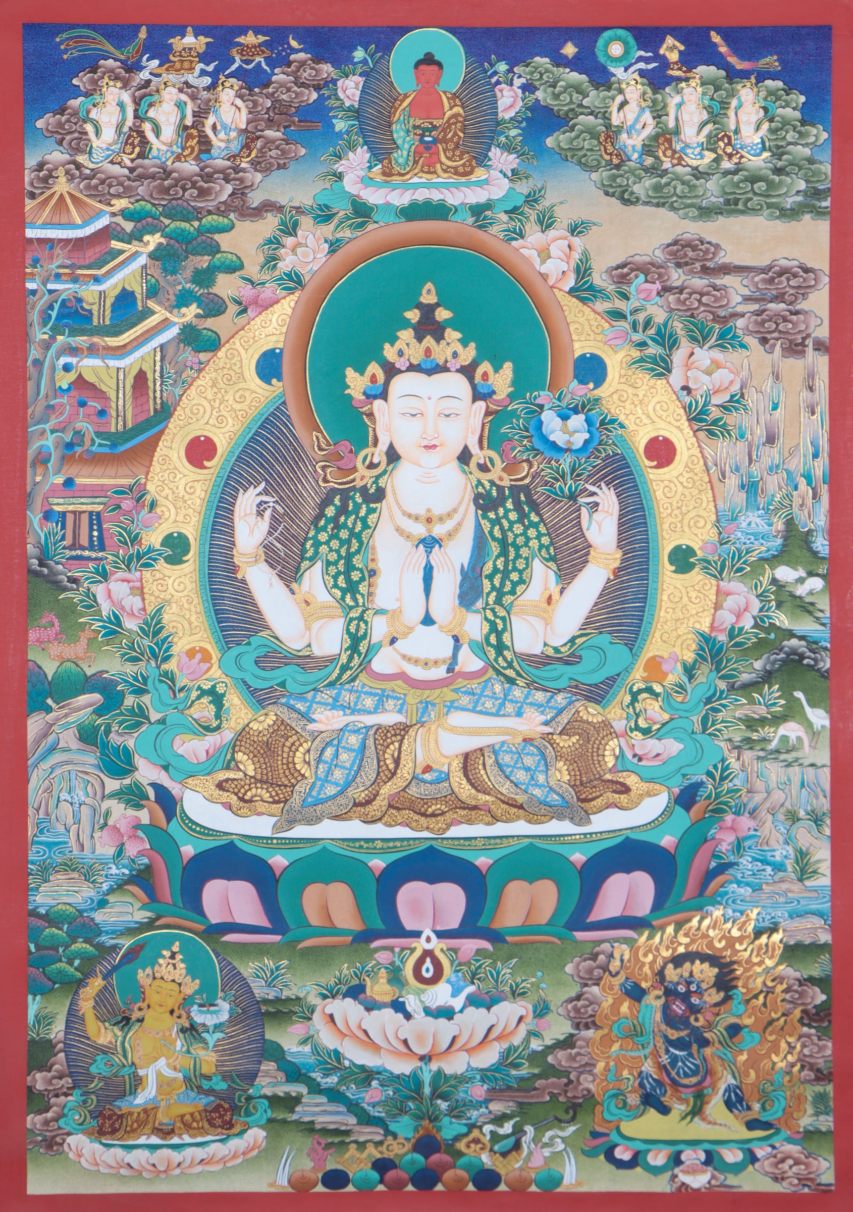 Chengresi Thangka Painting for meditation and teaching.