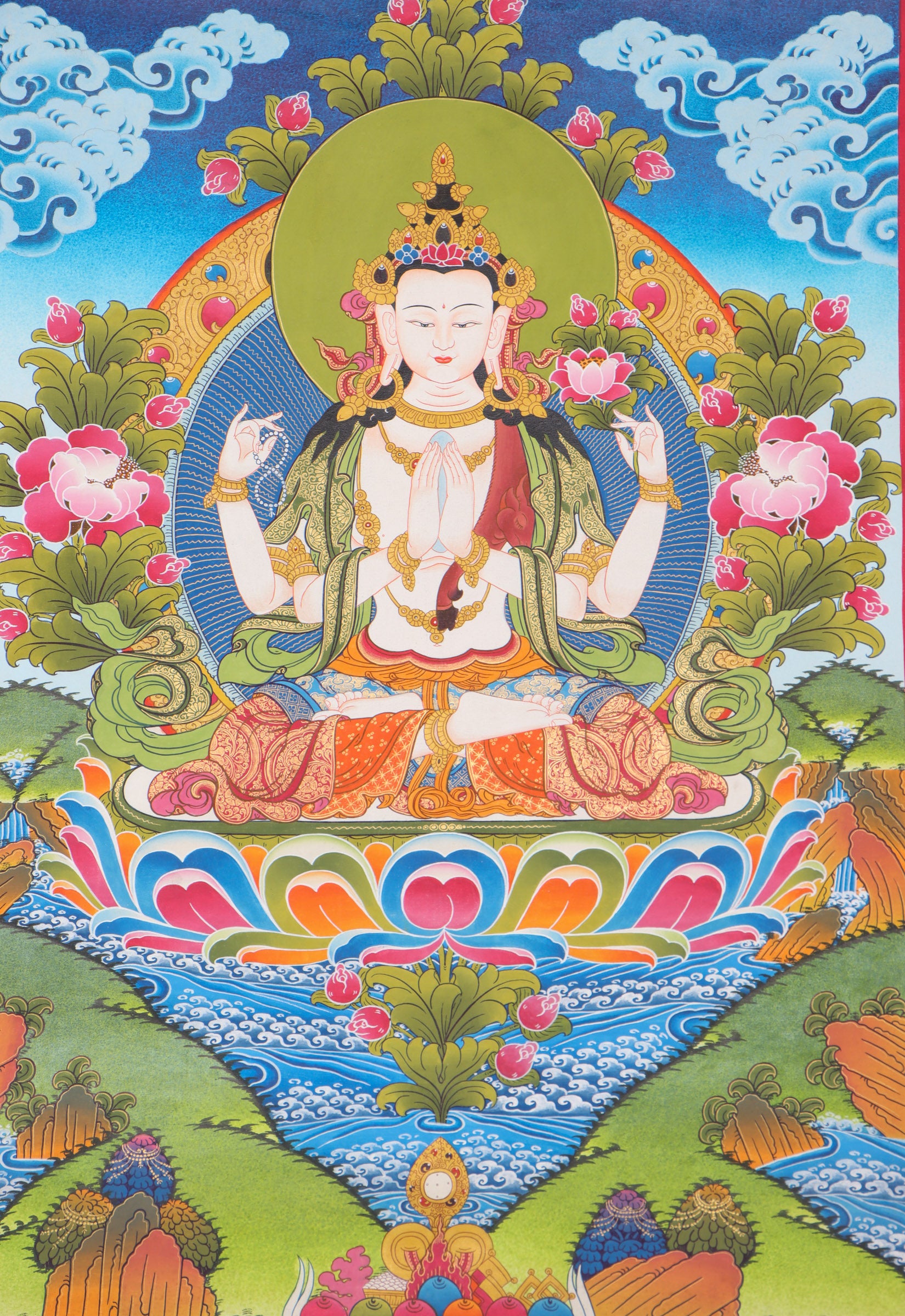  Chengresi Thangka Painting for prayer.