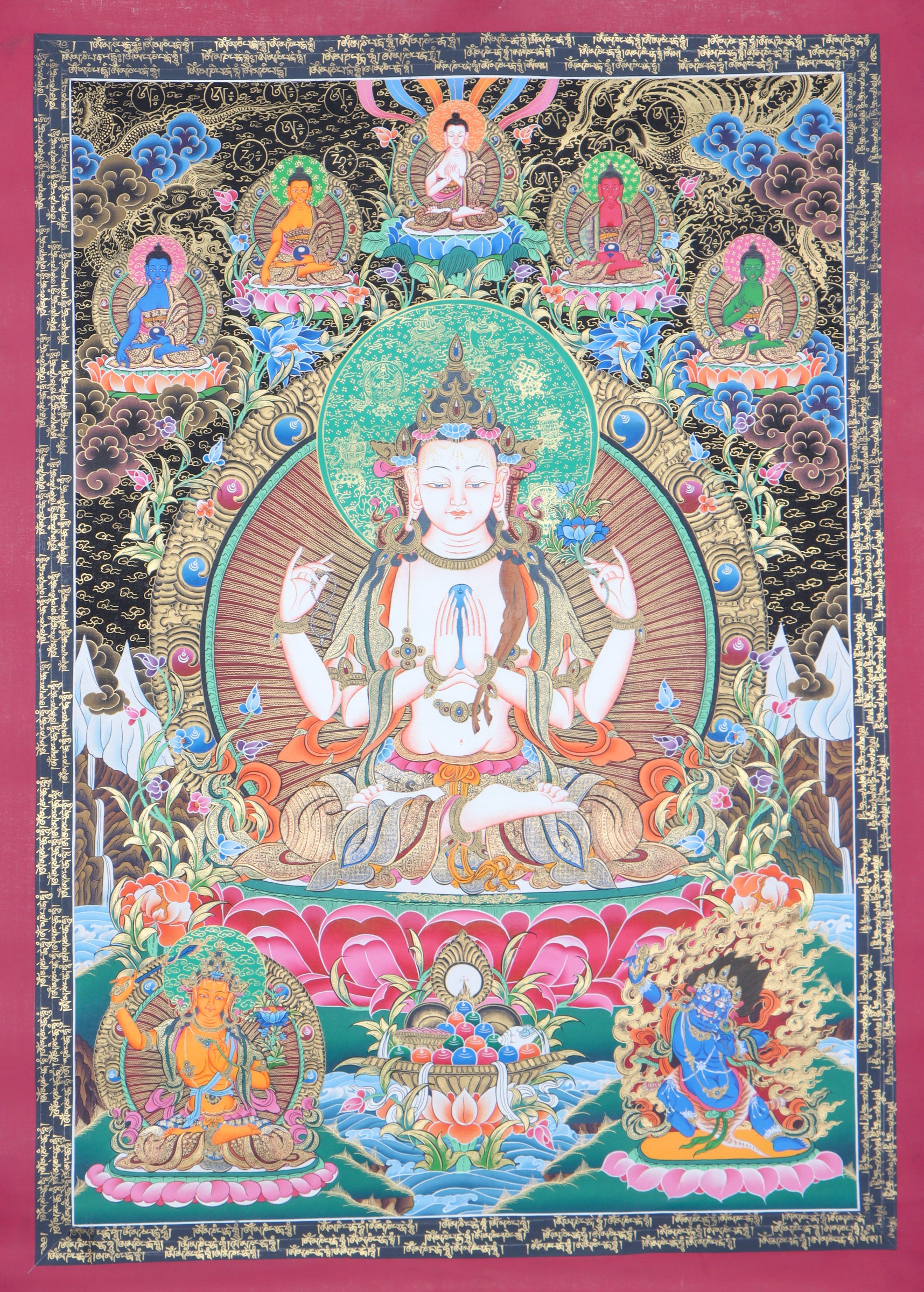 Chengresi Thangka Painting for wall hanging decor.