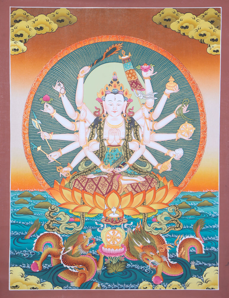 Chundi thangka for  the qualities of enlightened wisdom and boundless compassion. 